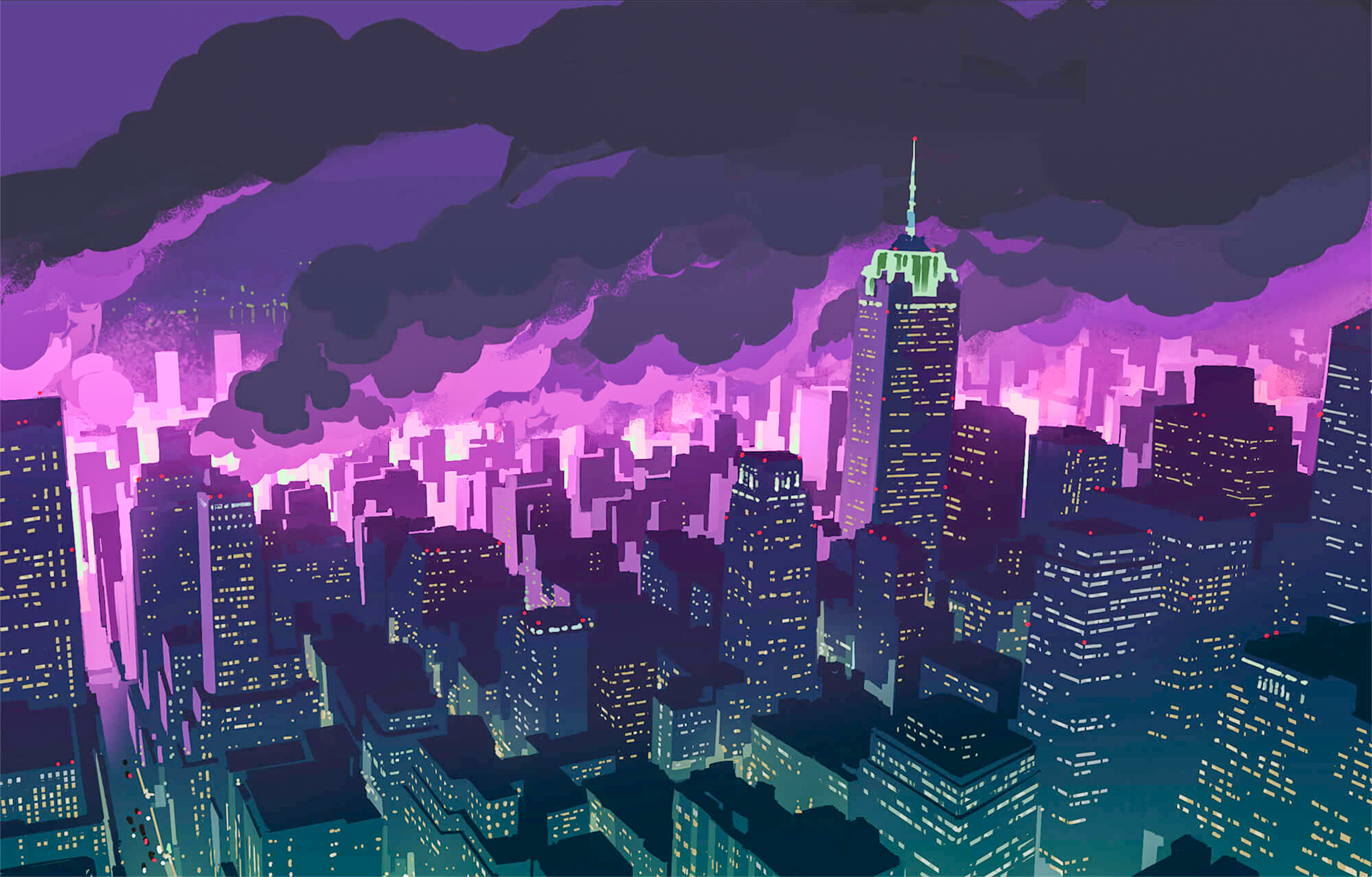 Promare, City, Night, Anime wallpaper