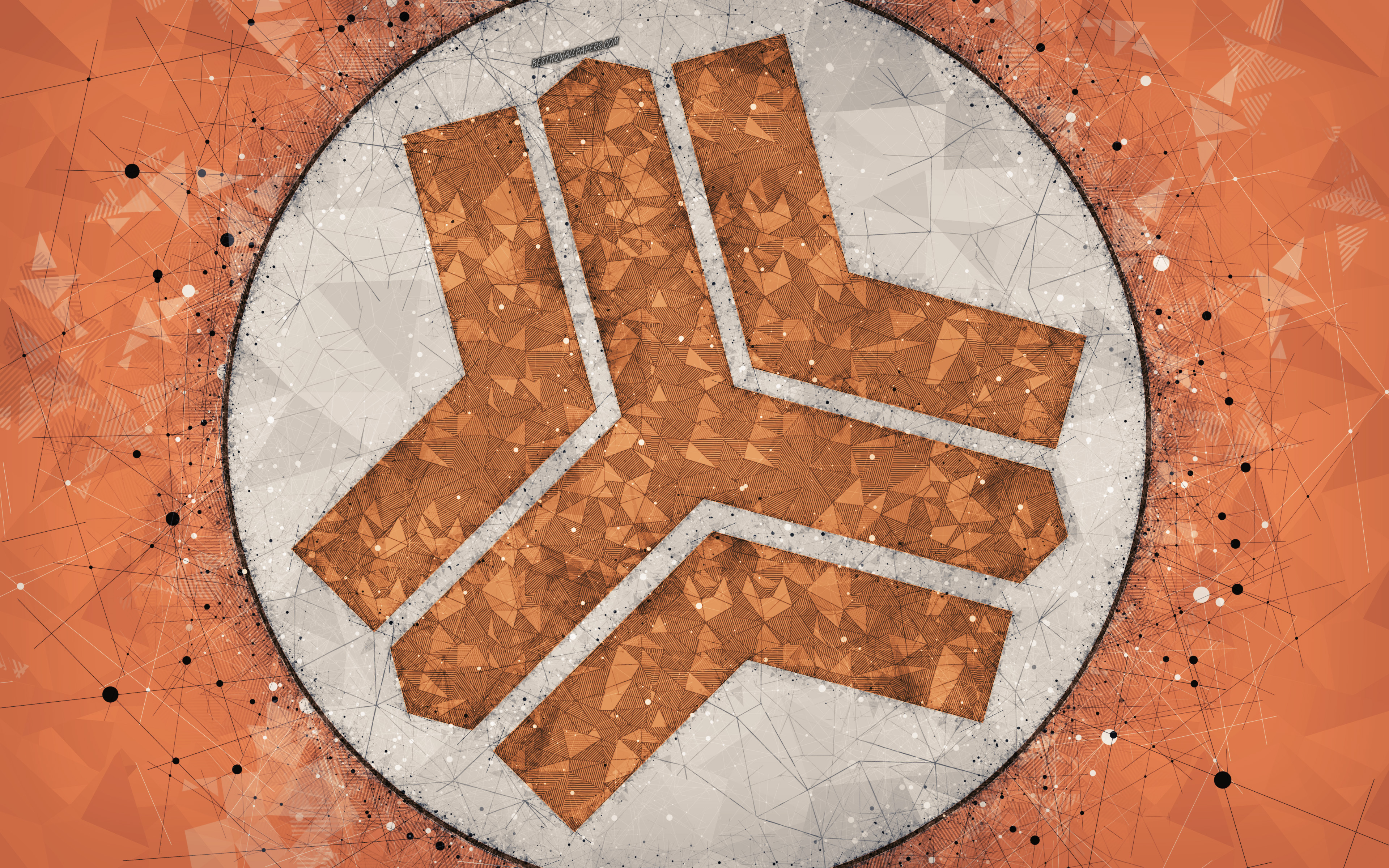 Download wallpaper Saipa FC, 4k, Iranian football club, geometric art, logo, creative emblem, orange background, Iran Pro League, Kereja, Iran, Persian Gulf Pro League, football for desktop with resolution 3840x2400. High Quality