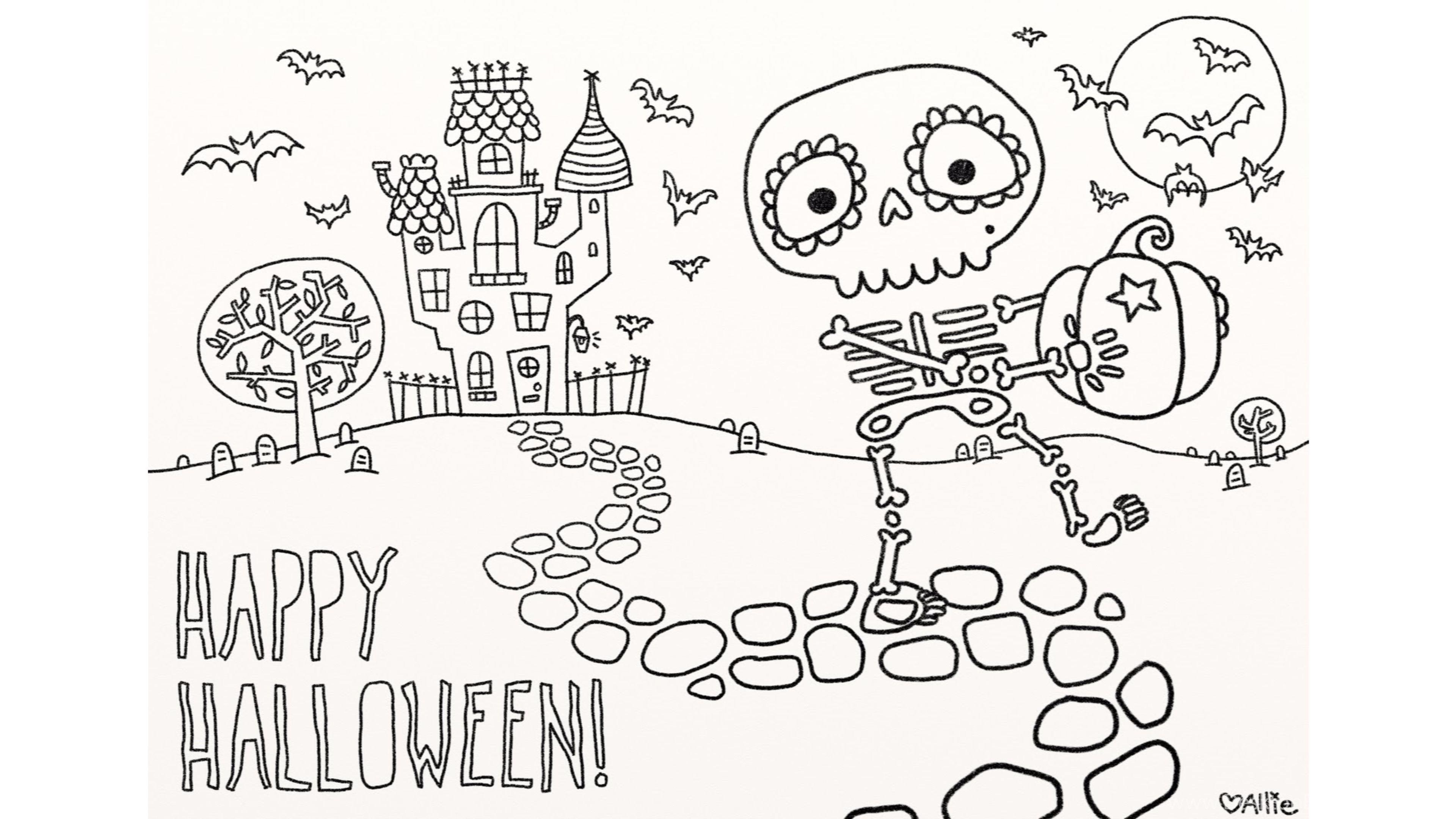 Coloring Book Happy Halloween 4K Wallpaper Desktop Background