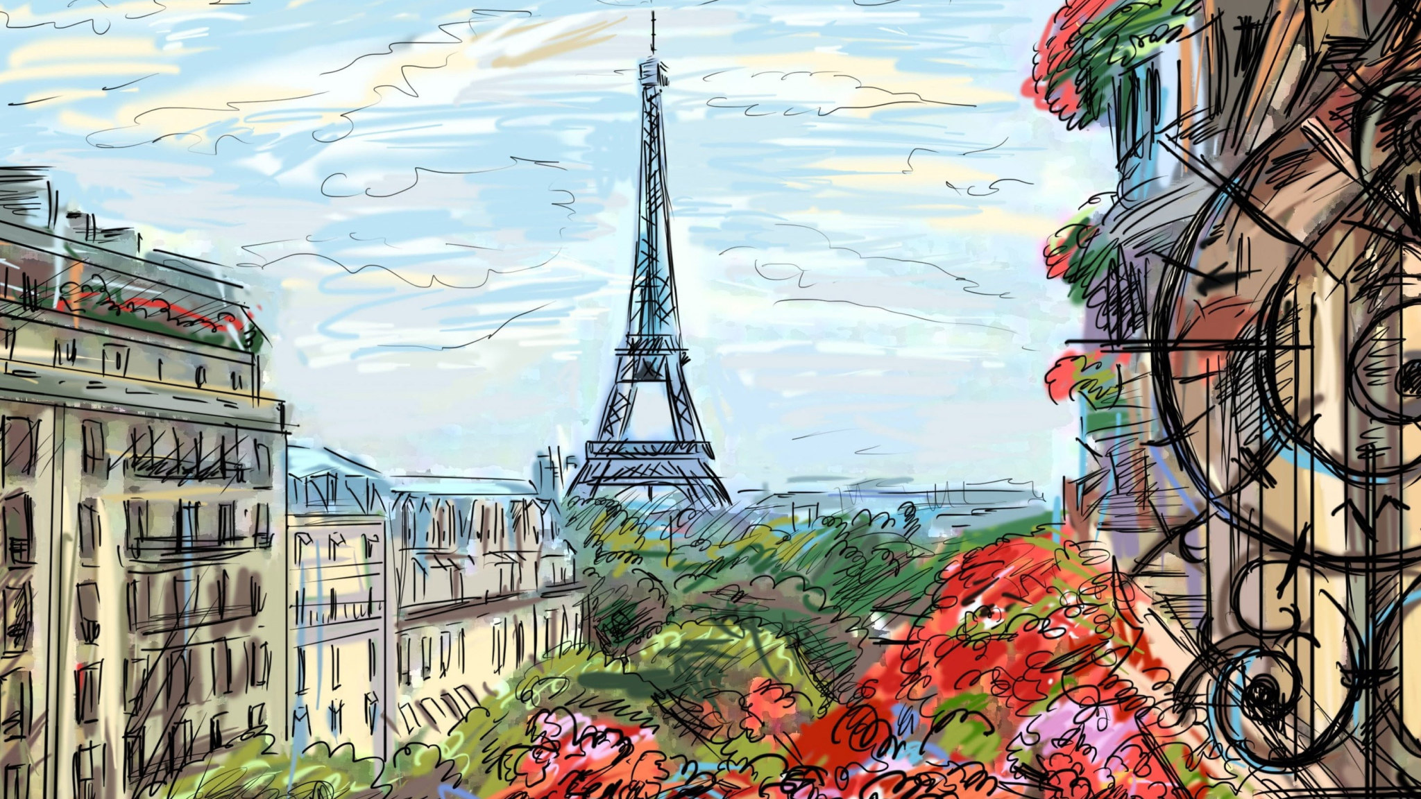Wallpaper Eiffel Tower Illustration, Eiffel Tower, Paris • Wallpaper For You HD Wallpaper For Desktop & Mobile