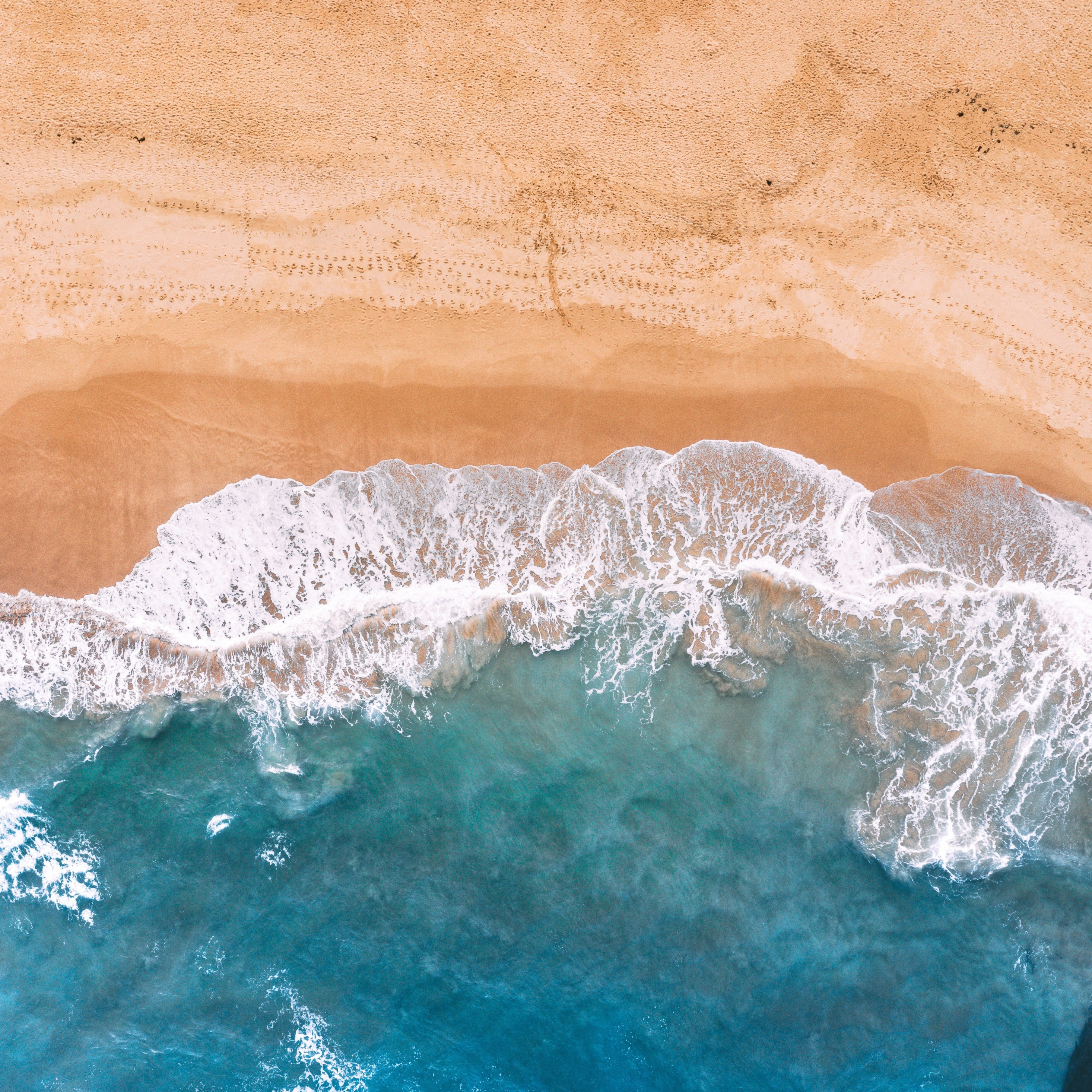 Download Blue, sea waves, beach, aerial view wallpaper, 2932x2932, iPad Pro Retina