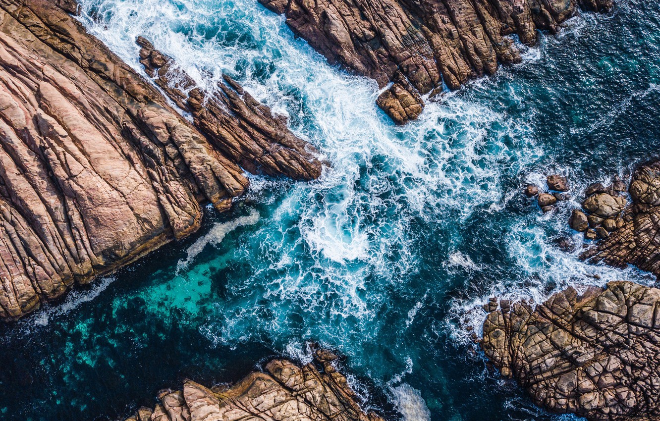 Wallpaper waves, sea, rocks, tide, aerial view, canal cross image for desktop, section природа