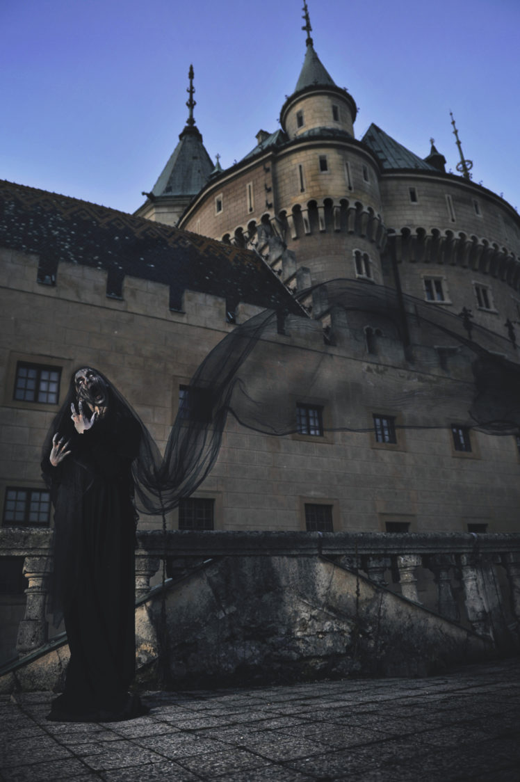 women, Architecture, Building, Castle, Slovakia, Portrait display, Spooky, Black dress, Ghost, Veils, Scarry, Evening, Tower Wallpaper HD / Desktop and Mobile Background