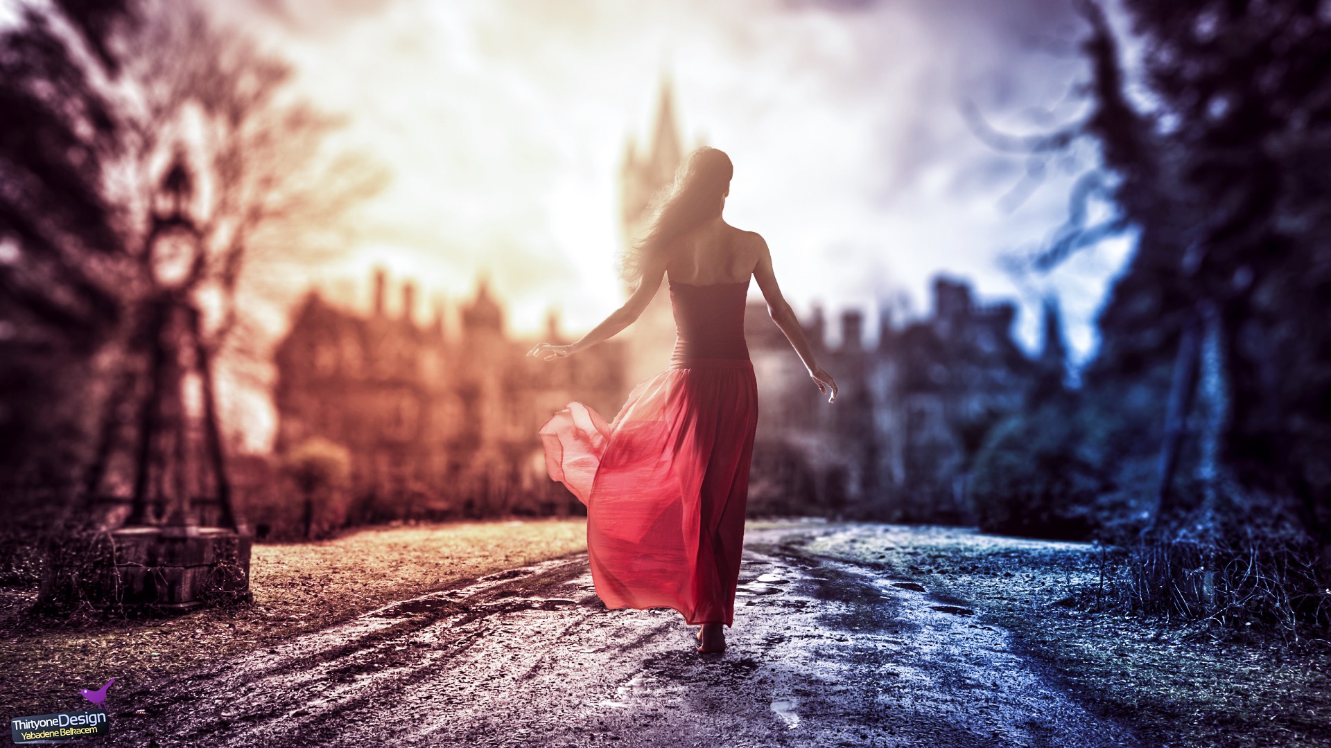 #castle, #landscape, #robes, #women, #natural light, #lights, #red flowers, #women outdoors, wallpaper. Mocah HD Wallpaper