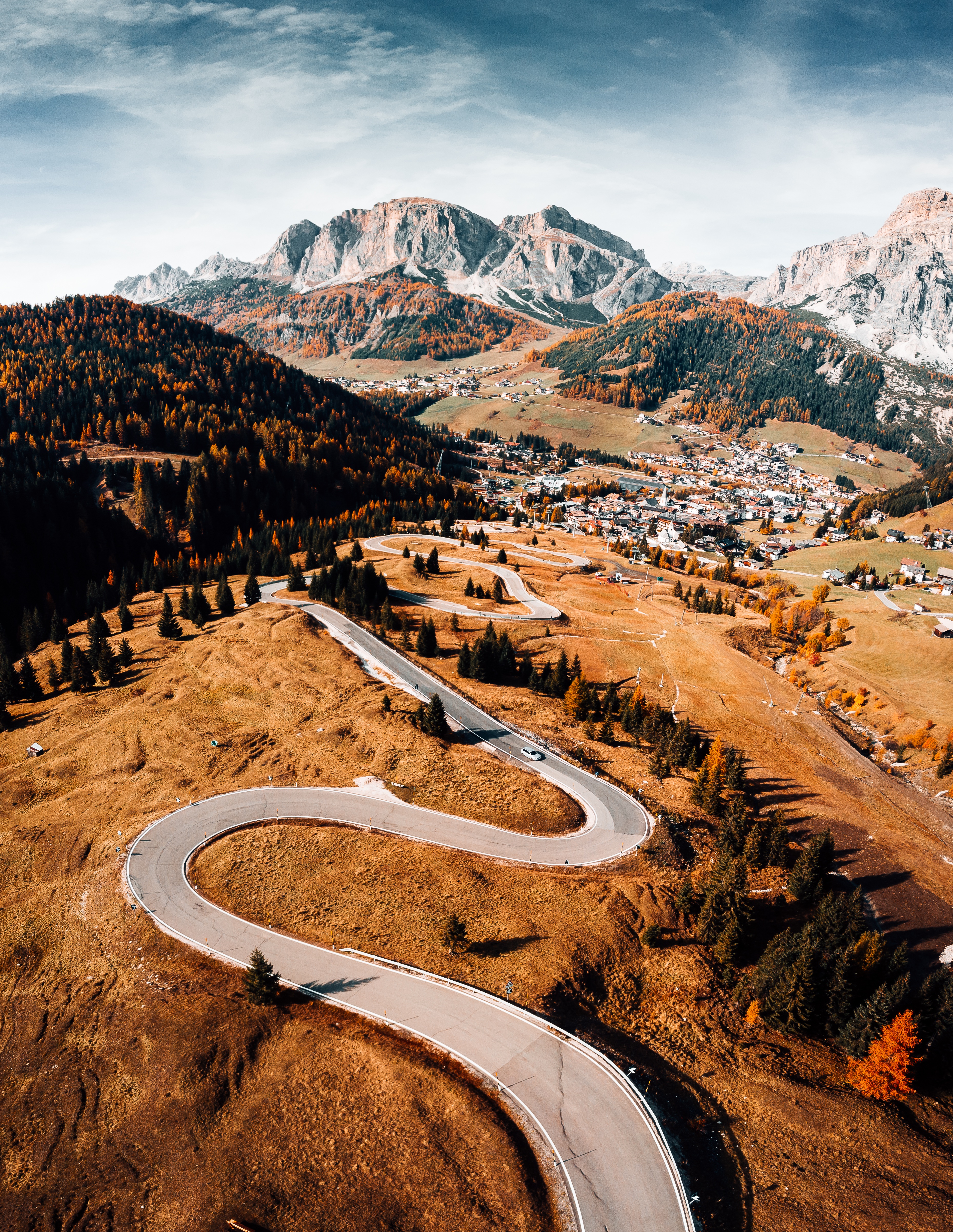 Autumn Wallpaper 4K, Mountains, Landscape, Road, Aerial view, Forest, Nature