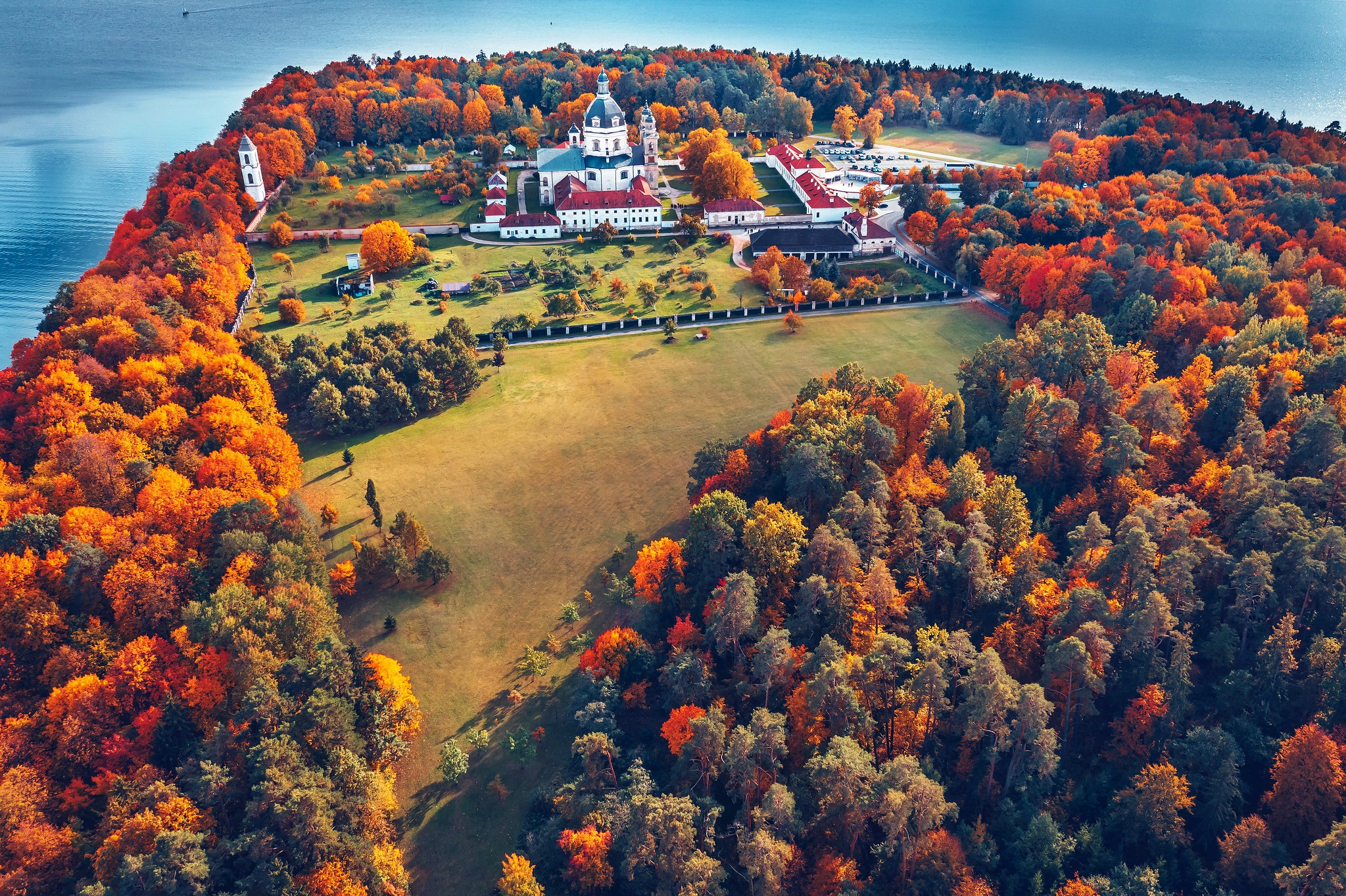 Wallpaper, trees, aerial view, landscape, Lithuania, fall 2047x1364