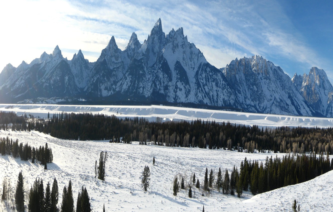 Wallpaper winter, the sky, clouds, snow, trees, mountains, USA, Wyoming, grand teton national park image for desktop, section природа
