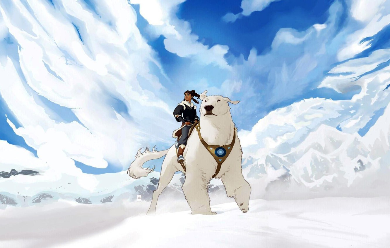 Wallpaper the sky, girl, clouds, snow, anime, bear, Naga, The Avatar Times image for desktop, section прочее