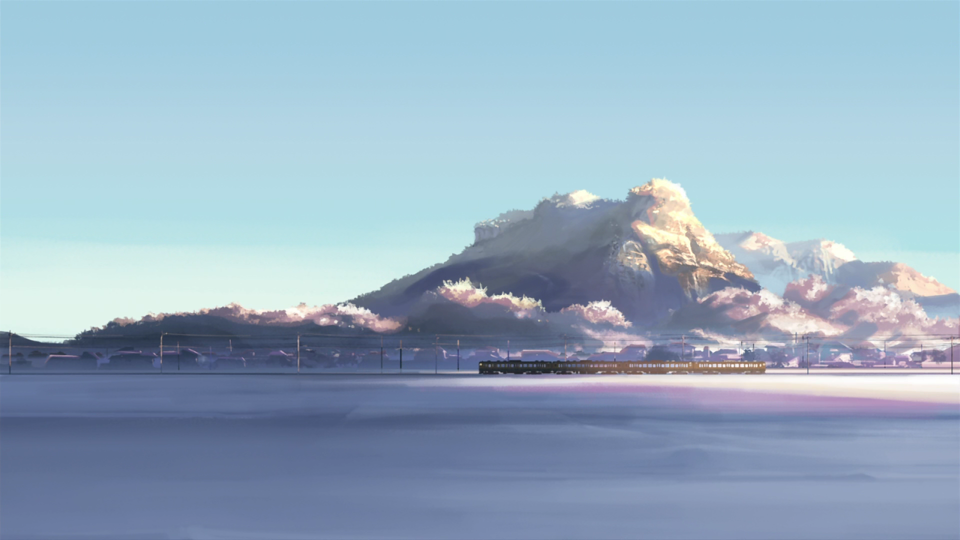 #winter, #Makoto Shinkai, #train, #anime, #snow, #mountains, Centimeters Per Second, wallpaper. Mocah HD Wallpaper