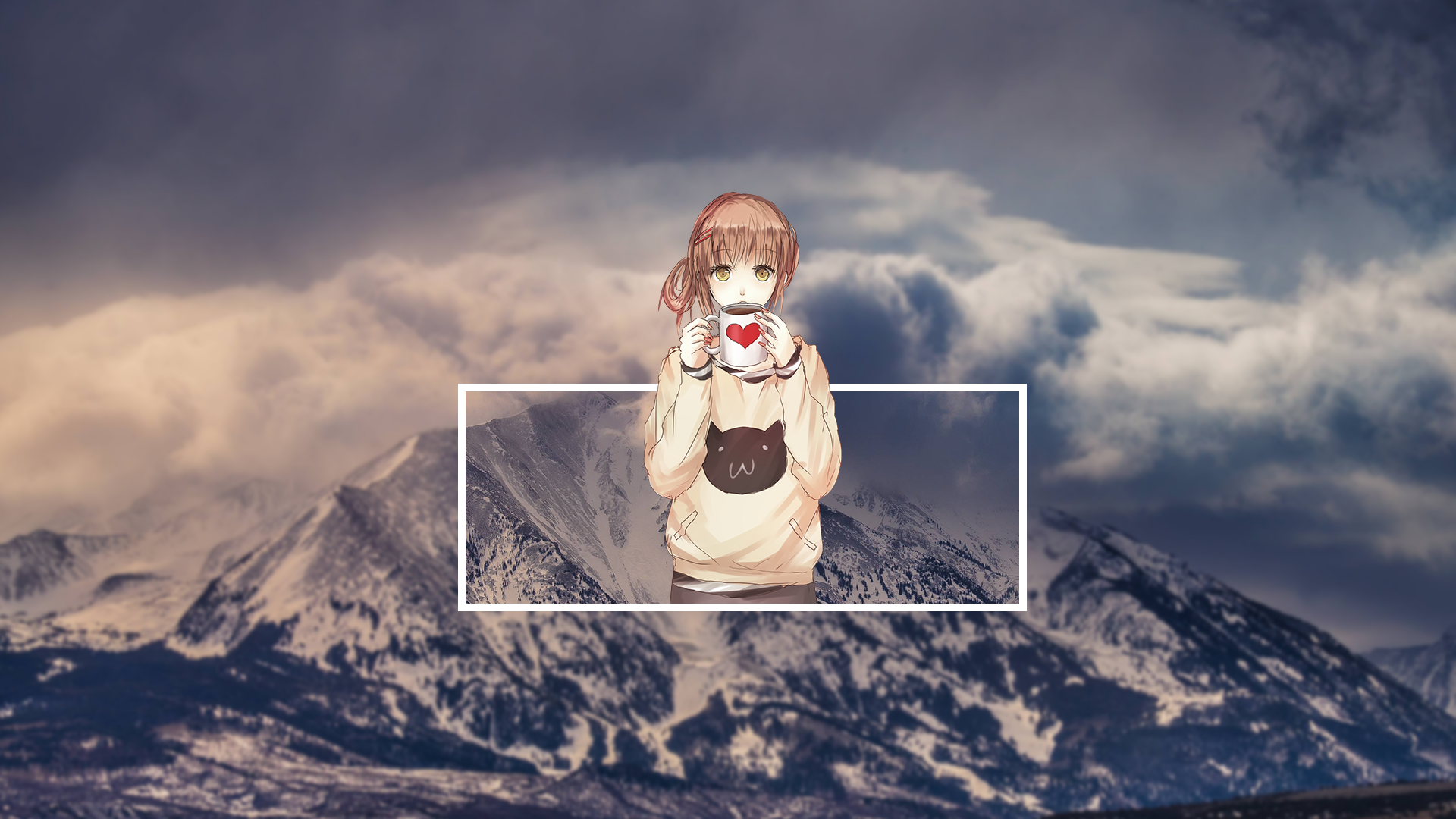 Wallpaper, sunlight, anime girls, nature, minimalism, sky, snow, winter, photography, blue, original characters, blurred, summit, cloud, photograph, image, mountainous landforms, mountain range 1920x1080