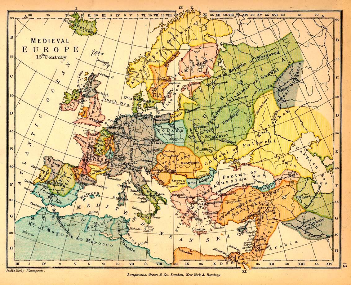 Map of Medieval Europe in the 13th Century. Map, Medieval history, Medieval