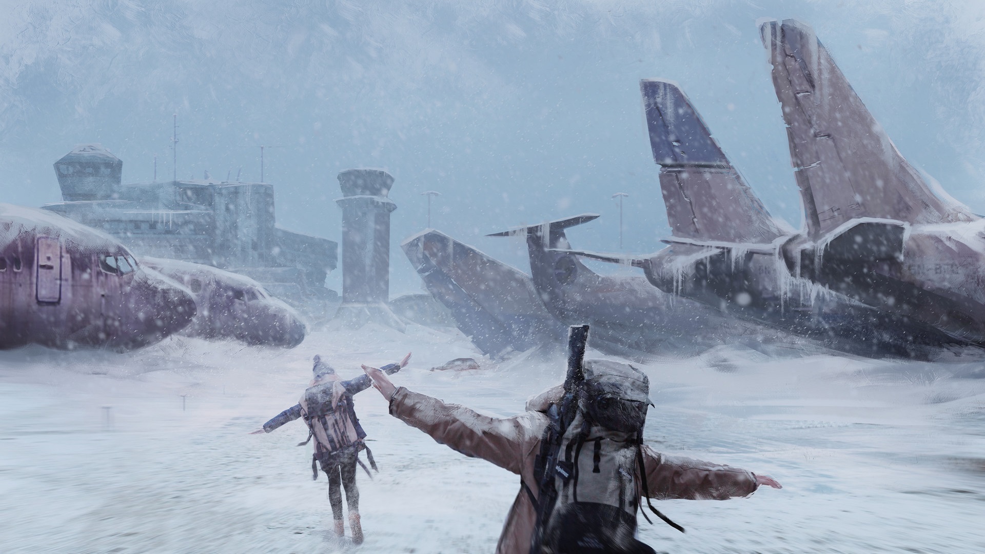 airport, Snow, Backpacks, Apocalyptic, Planes, Winter Wallpaper HD / Desktop and Mobile Background