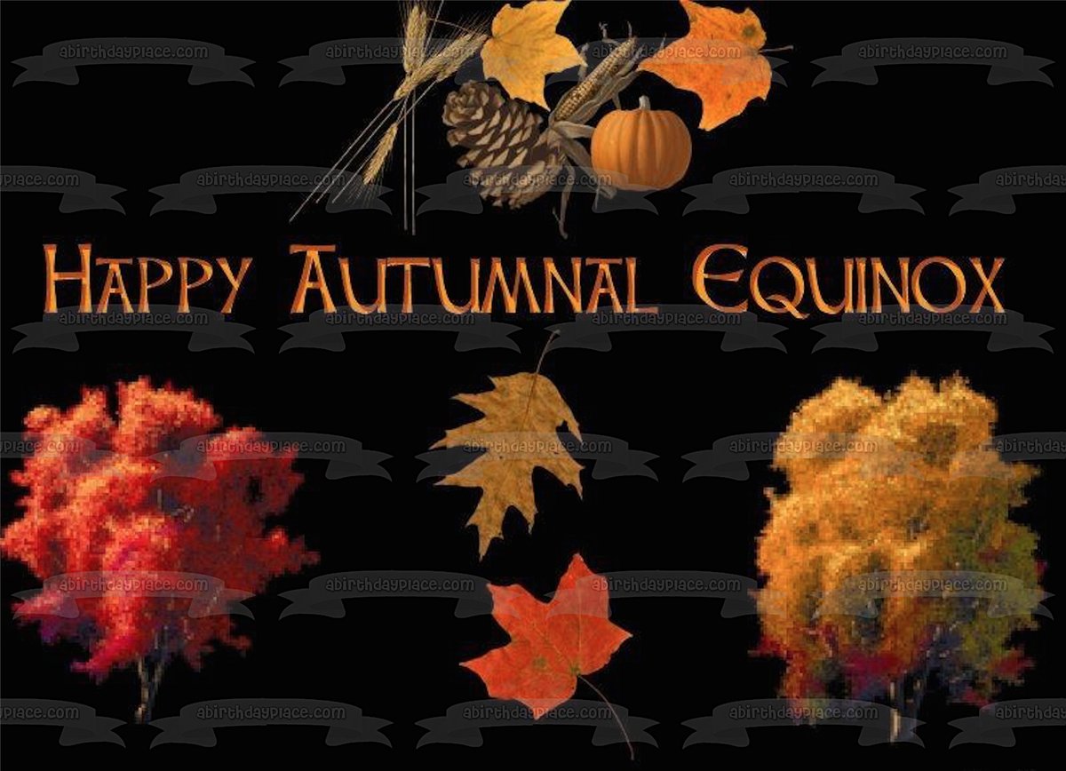 Happy Autumnal Equinox Fall Colored Leaves Edible Cake Topper Image AB