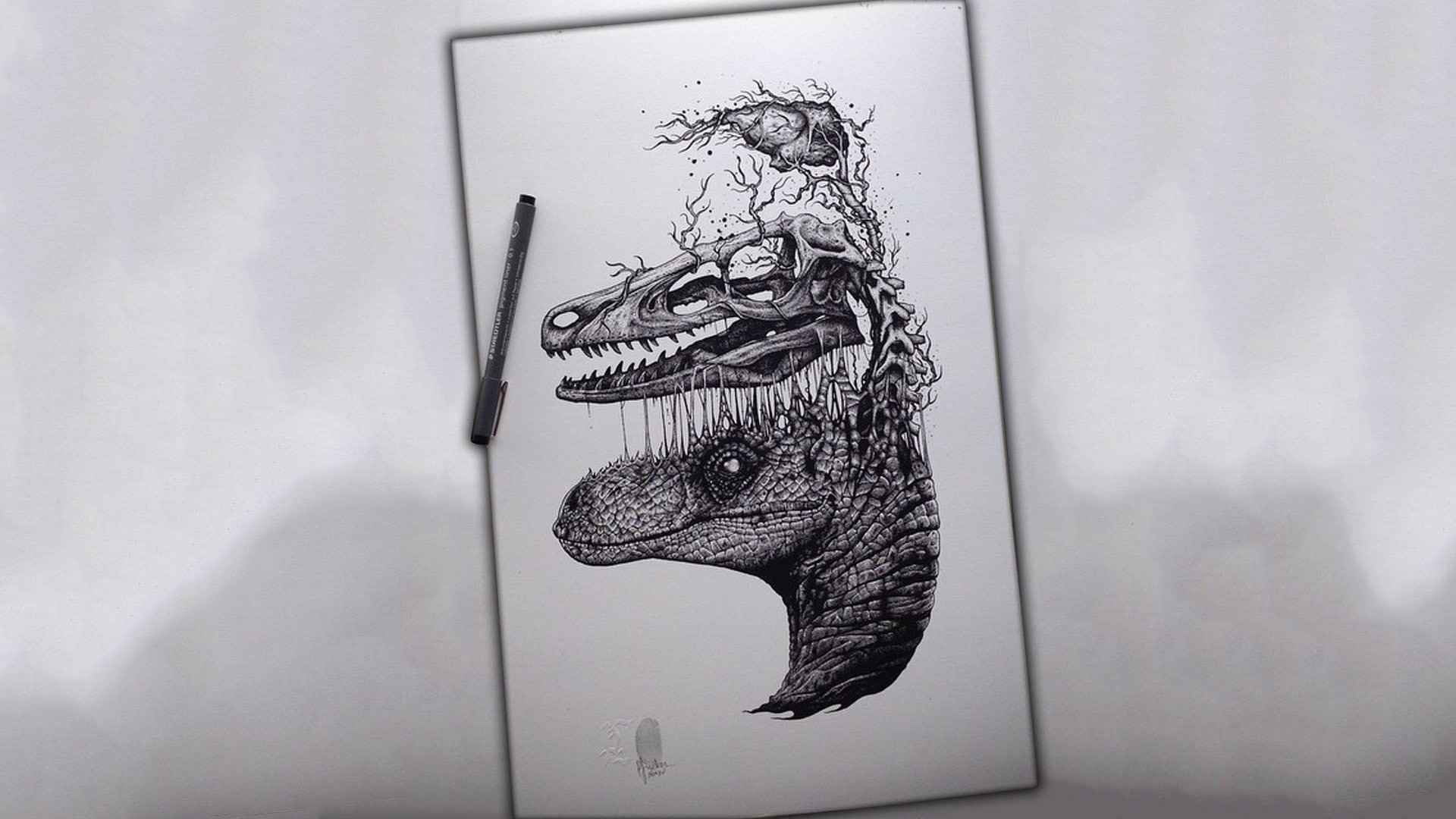Realistic Dinosaur Skeleton Drawing