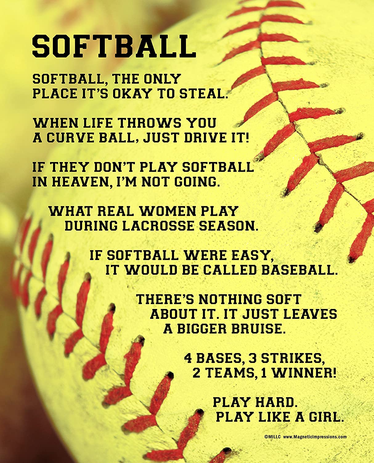 Amazon.com, Posters and Prints by Magnetic Impressions Unframed Softball Player Sayings 8 x 10 Sport Poster Print, Sports & Outdoors