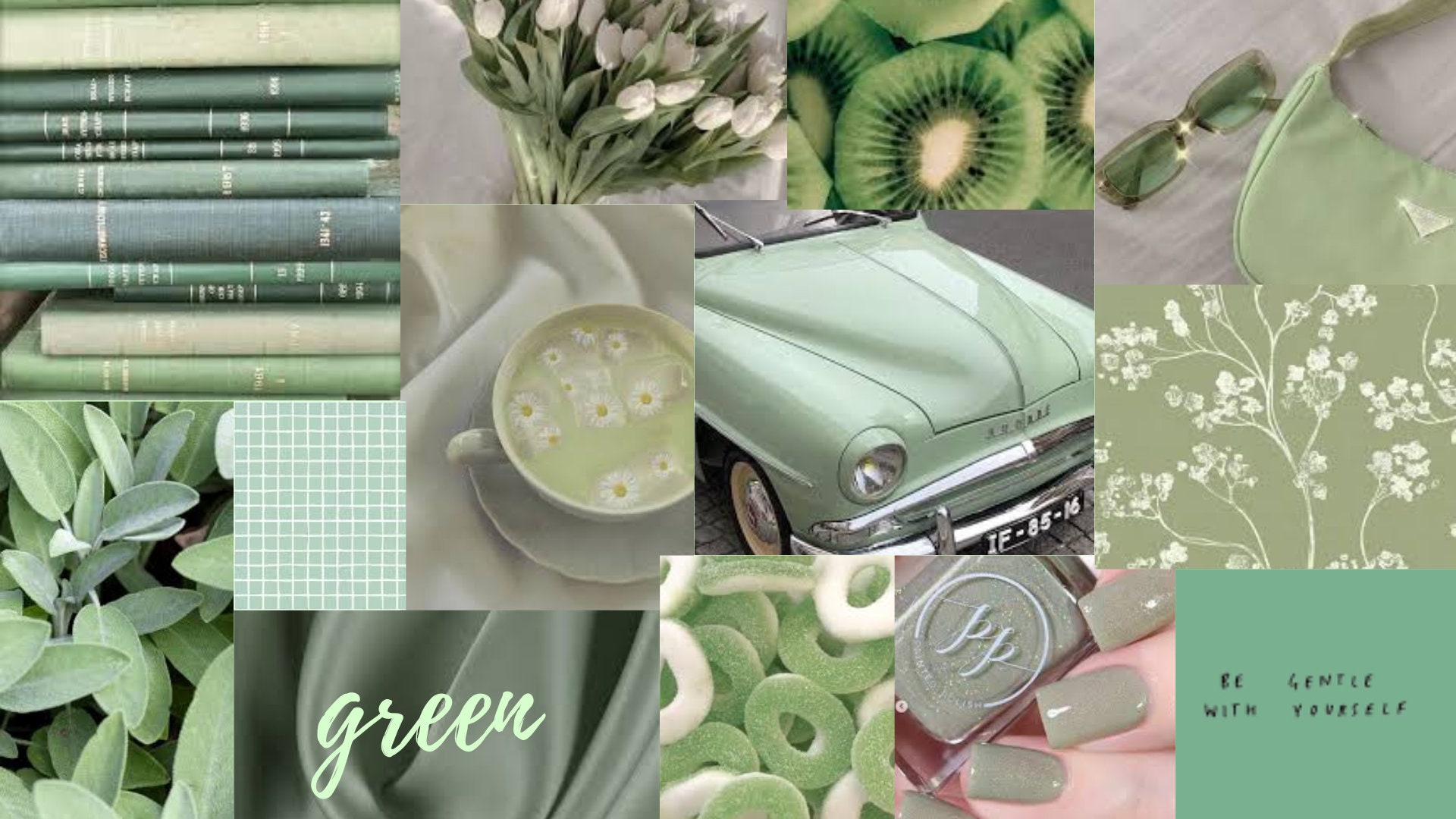 Sage green collage wallpaper for any laptop