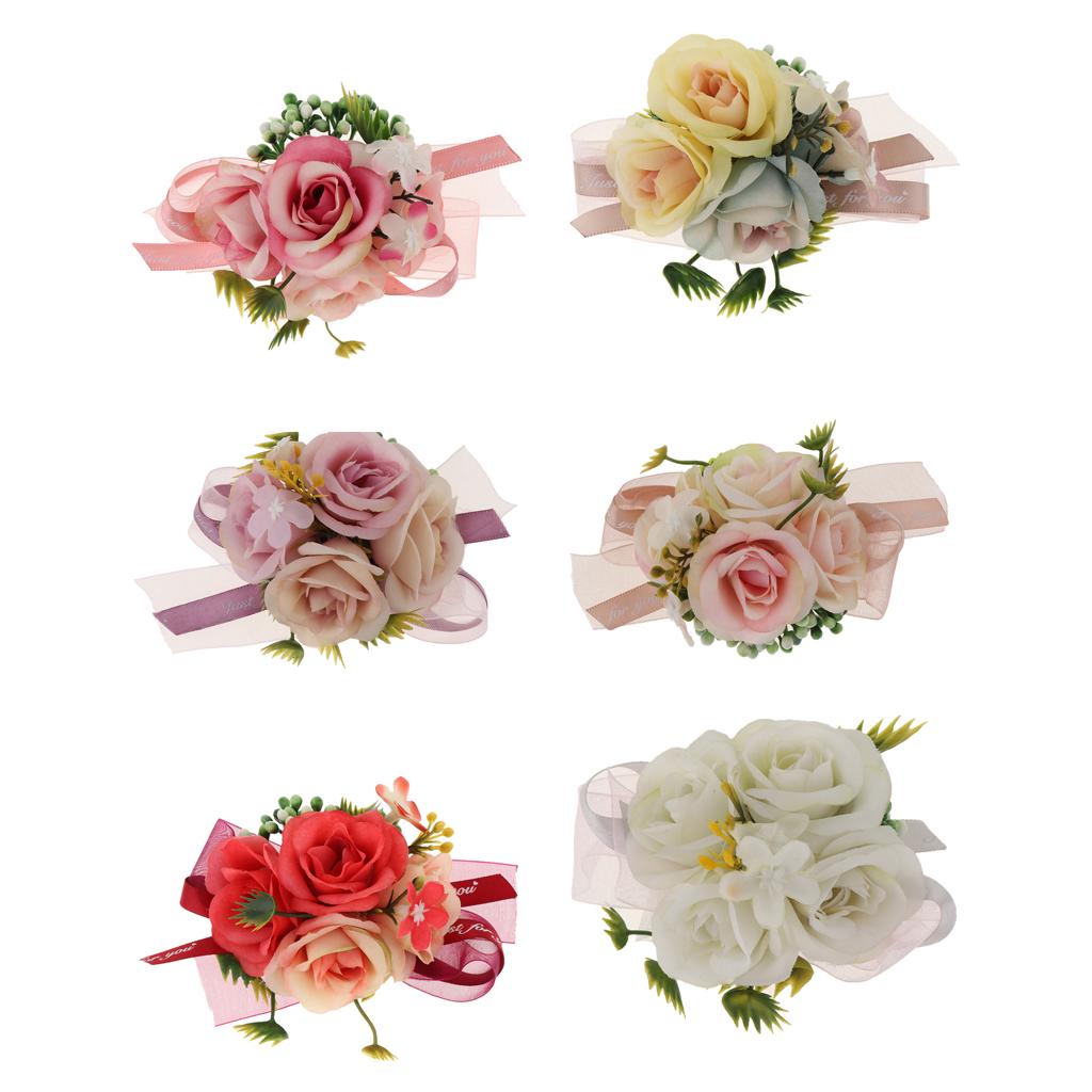 Buy Artificial Bride Groom Silk Wrist Corsage Wedding Hand Flowers Purple at affordable prices
