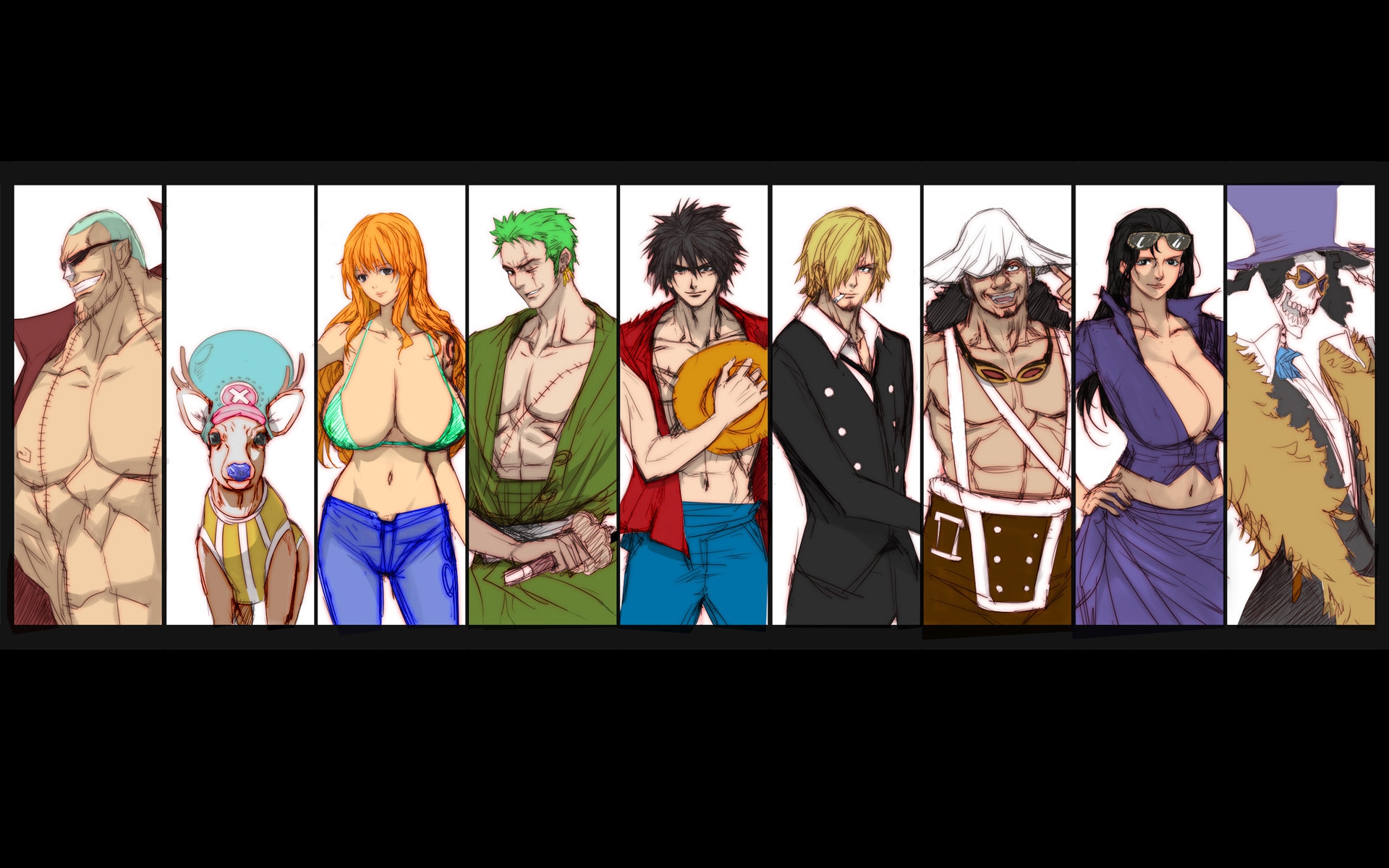 one piece nico robin nami luffy zoro sanji alternative art chopper 1920x1200 wallpaper