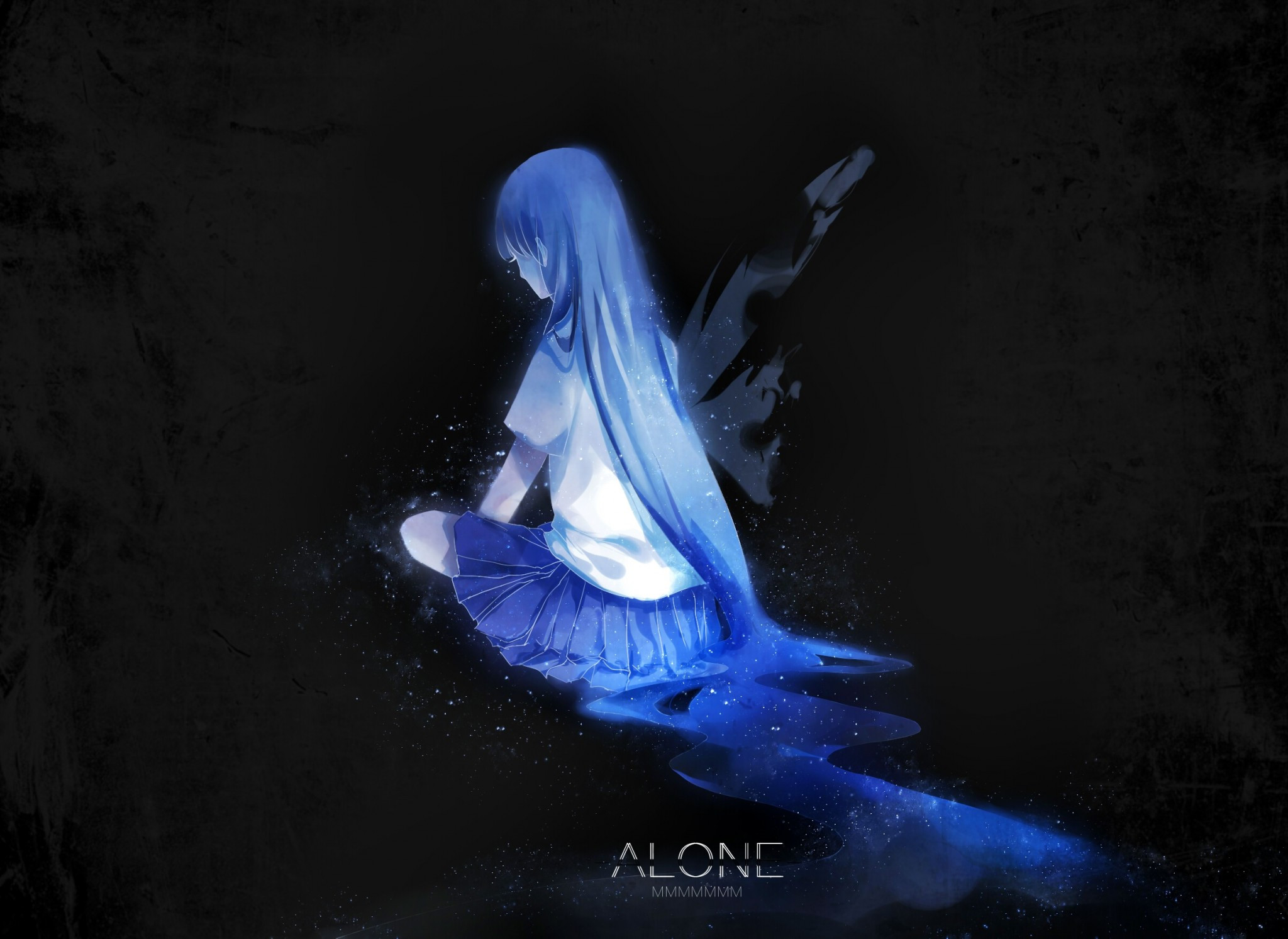 Download 2048x1493 Anime Girl, Dark Side, Lonely, Back View, Sitting Wallpaper
