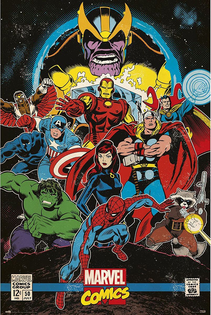 Marvel Comics Retro Poster The Infinity Gauntlet Cover #Comics cover Marvel Comics Retro Poster. Retroposter, Plakat marvel, Superhelden plakat
