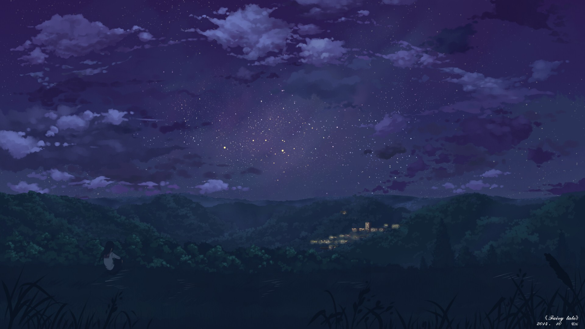 1920x1080 anime night landscape stars wallpaper JPG 209 kB