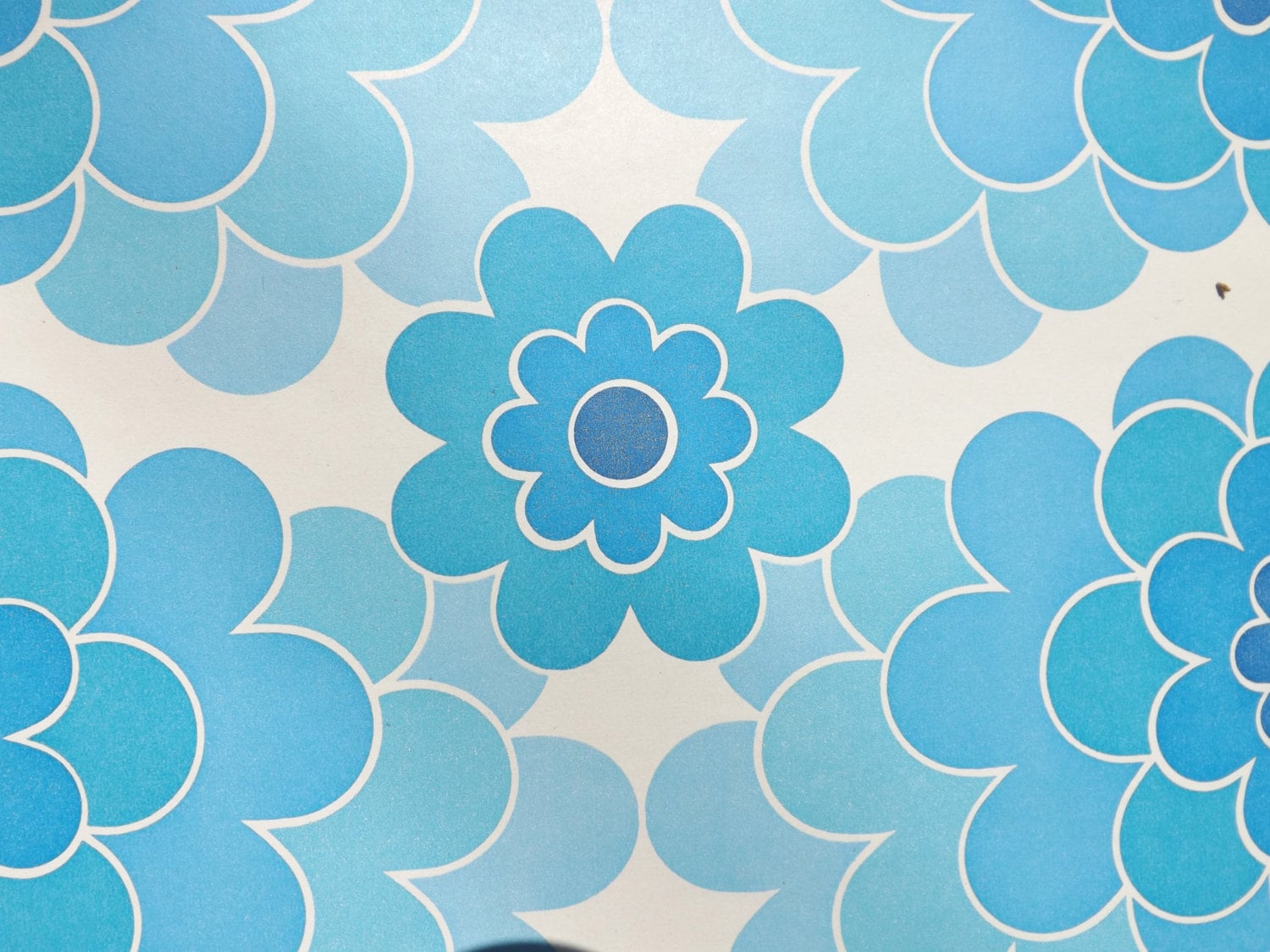 Vintage blue wallpaper by the meter French pop flowers 60s 70s