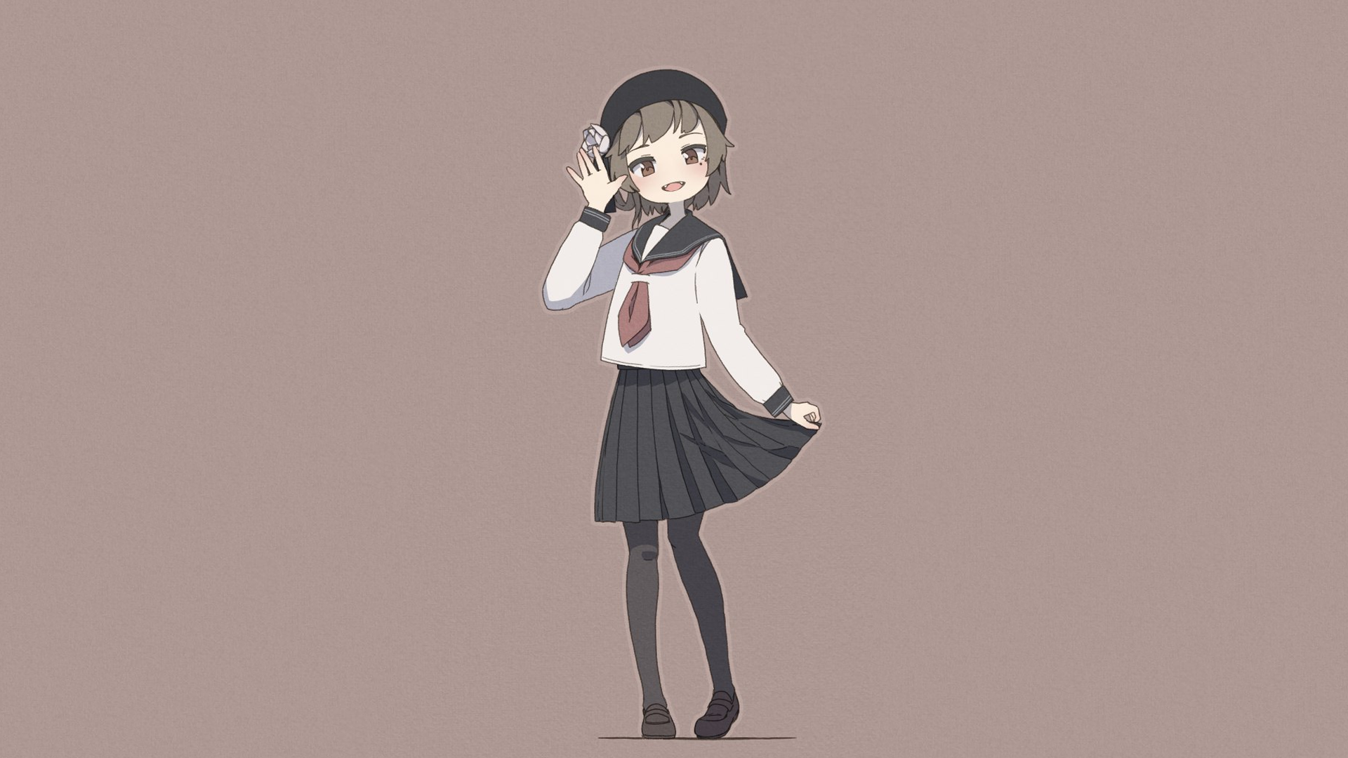 Wallpaper, manga, anime girls, simple background, brown background, sailor uniform, schoolgirl, kawaii girl 1920x1080
