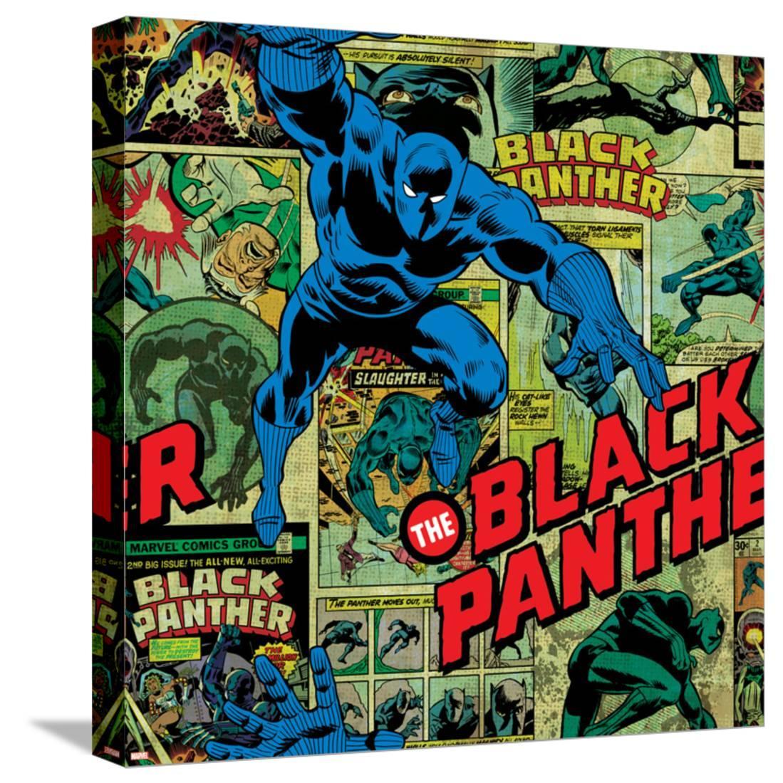 Marvel Comics Retro Pattern Design Featuring Black Panther Stretched Canvas Print Wall Art