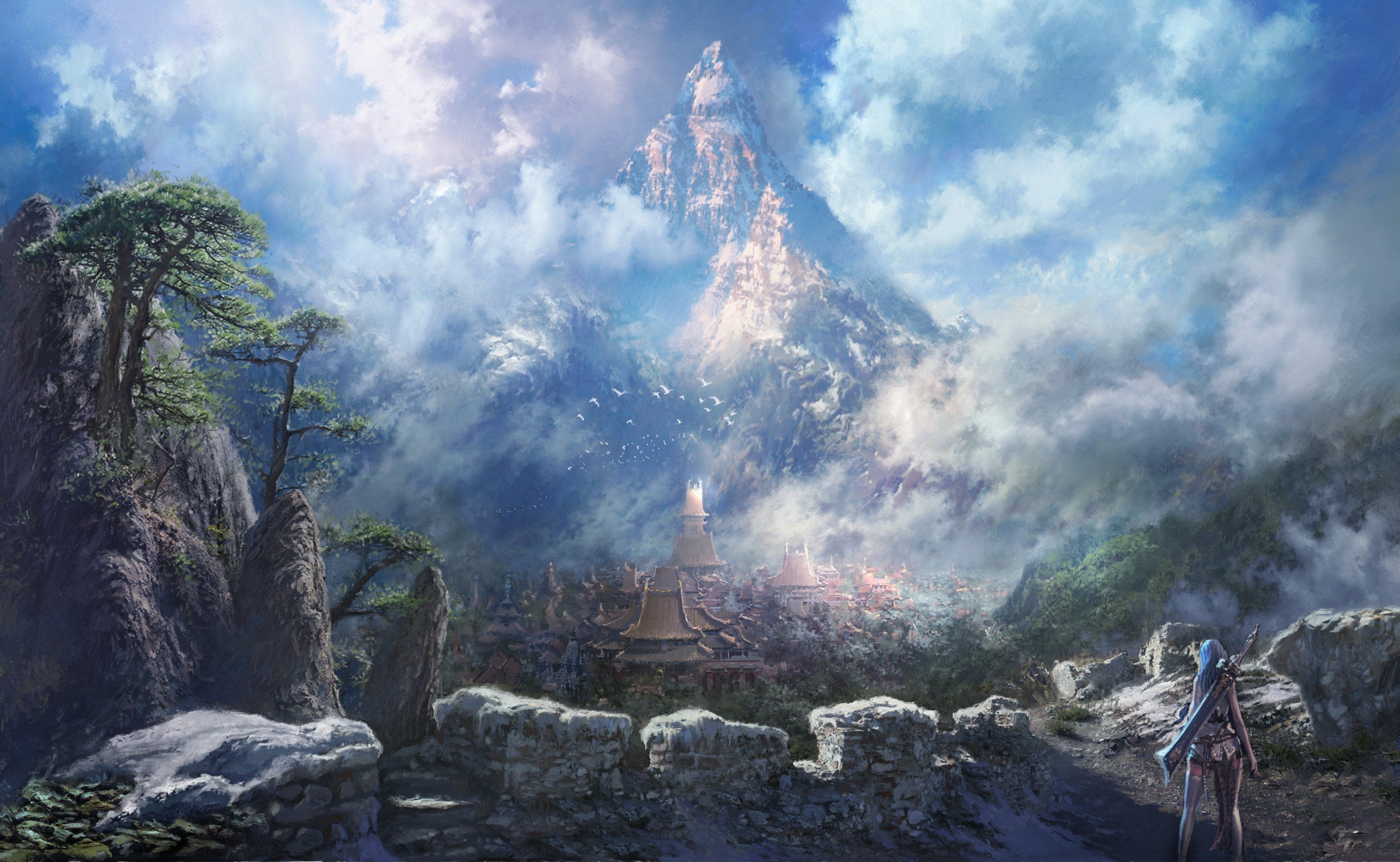 #anime, #mountains, #fantasy art, #nature, #Blade and Soul, #video games wallpaper. Mocah HD Wallpaper