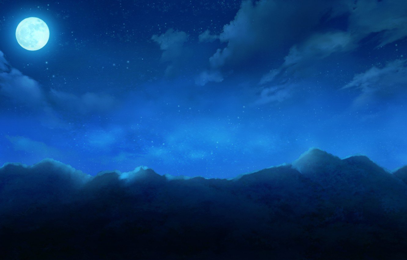 Wallpaper the sky, clouds, mountains, night, nature, the moon, anime, art, cura, monobeno image for desktop, section прочее