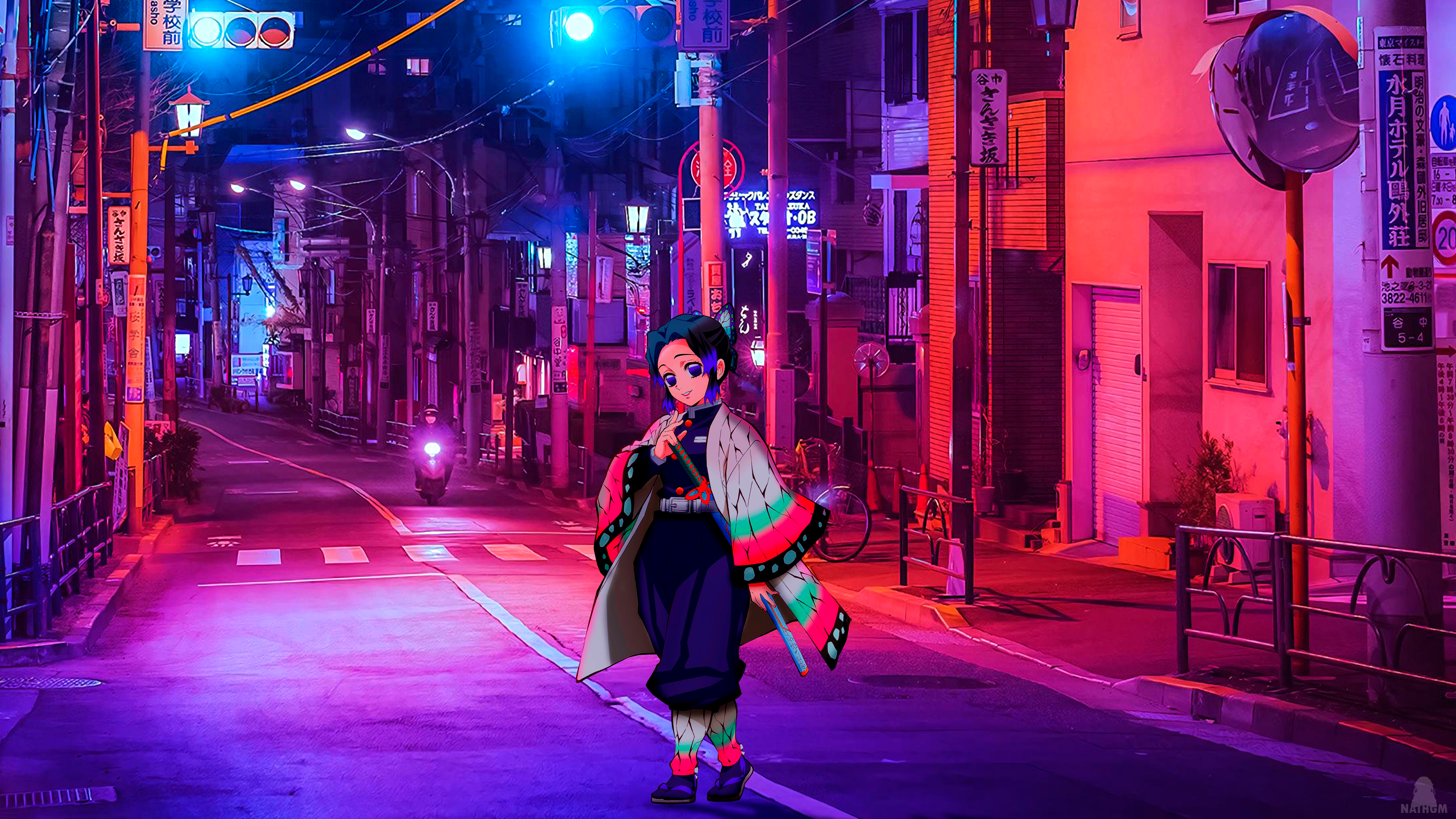 Anime Anime Girls Kimetsu No Yaiba Kochou Shinobu Night City Neon Wallpaper:3840x2160