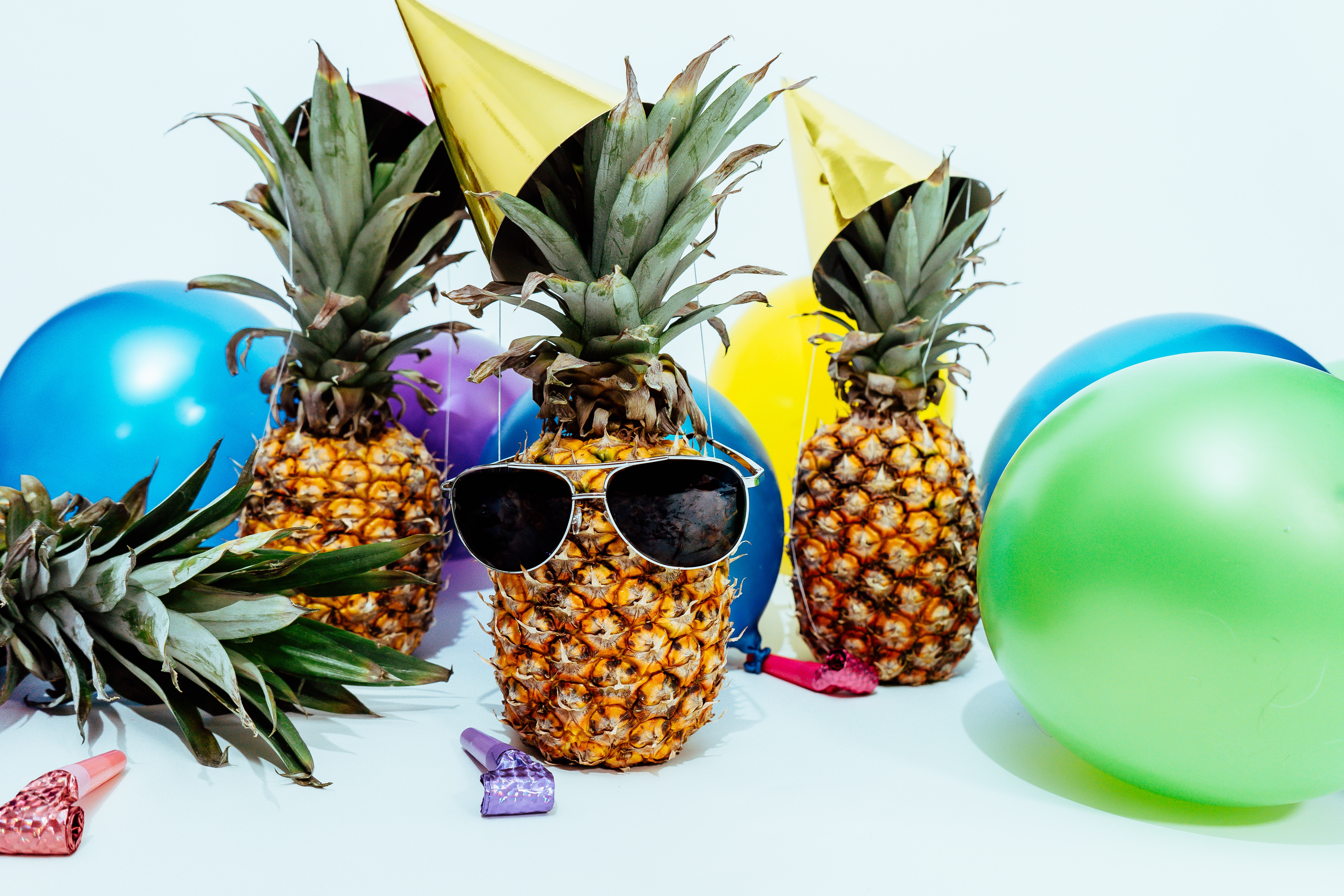5777x3851 balloon, celebration, fun, golden, play, tropical, sunglass, happy birthday, summer, sunglasses, colour, healthy, party hat, Public domain image, colorful, pineapple, fruit, celebrate, squad, abstract, party. Mocah HD Wallpaper