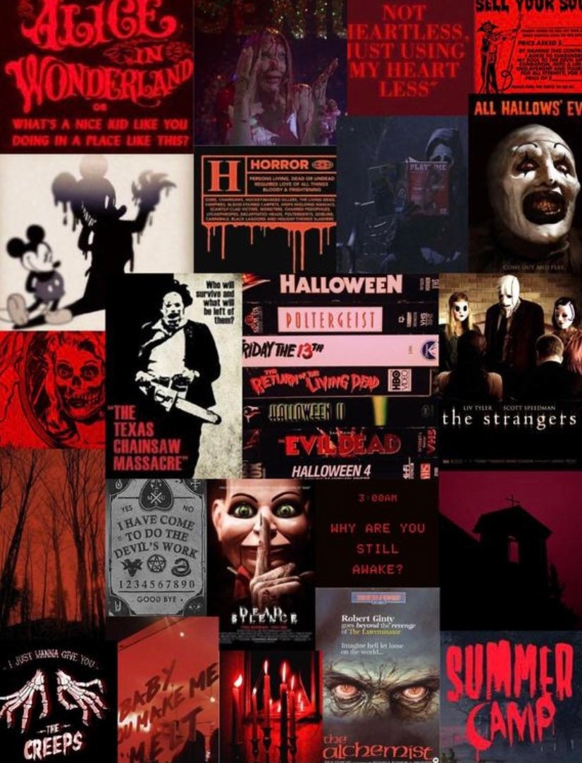 Red Vintage horror aesthetic wall collage kit. Trendy