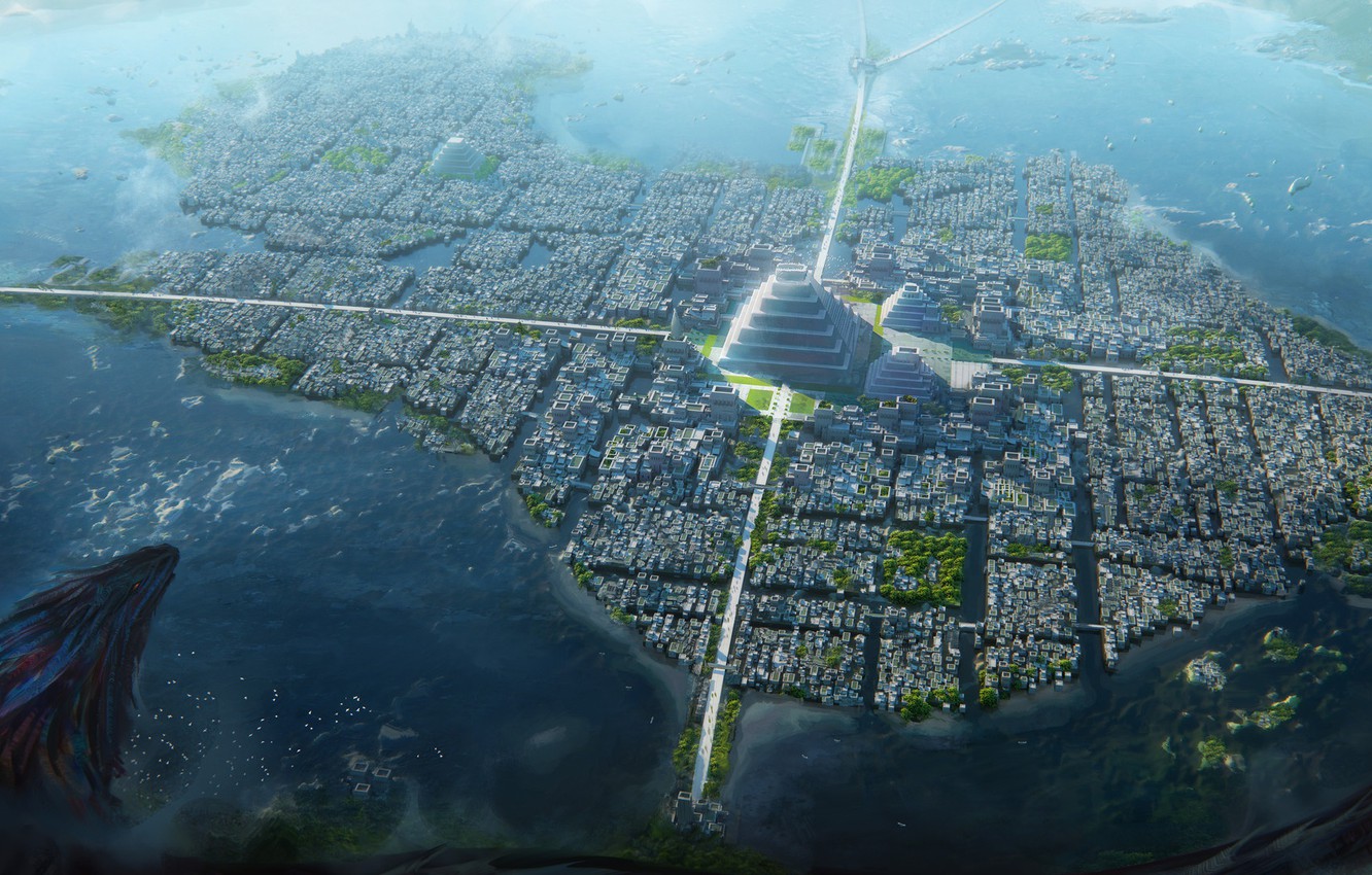 Wallpaper the city, island, pyramid, Dragons conquer America, Tenochtitlan city image for desktop, section рендеринг