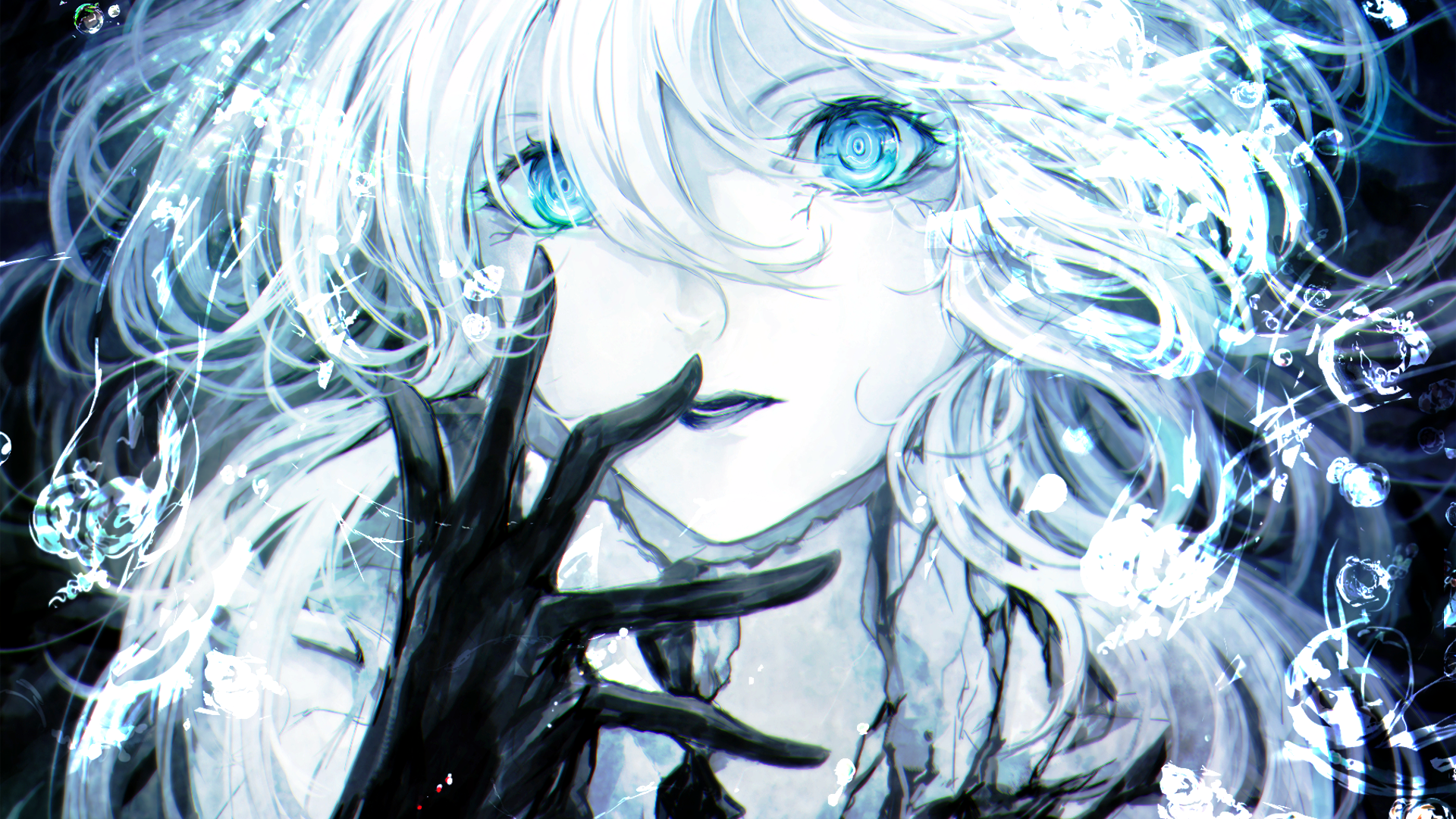 prompthunt key anime visual of a girl with glowing blue eyes rain  falling close up shot trending on Pixiv