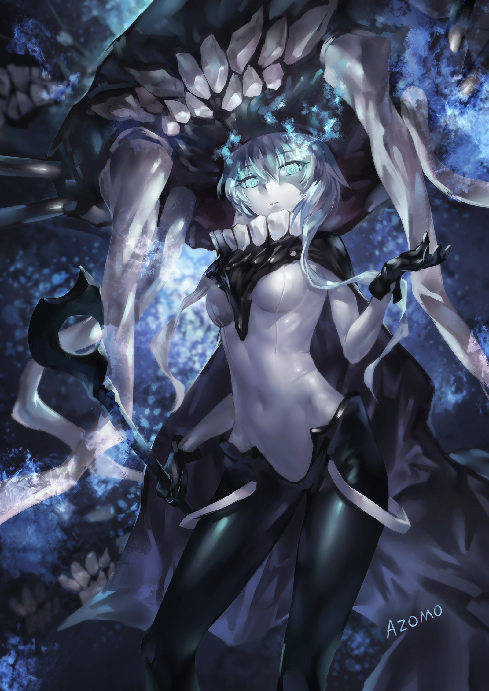 Wallpaper, anime girls, avamone, hat, Kantai Collection, long hair, white hair, blue eyes, glowing eyes, aqua eyes, pale, suits, staff, closed mouth, looking at viewer 1600x2263