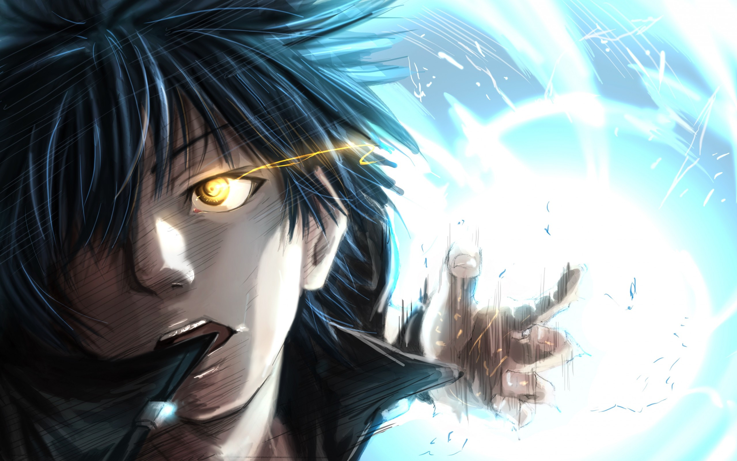 Download 2560x1600 Anime Boy, Glowing Eyes, Fight, Shoujo, Spell Wallpaper for MacBook Pro 13 inch