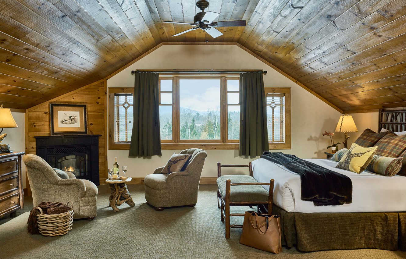 Wallpaper comfort, interior, fireplace, bedroom, cozy room, at the Blue River house image for desktop, section интерьер