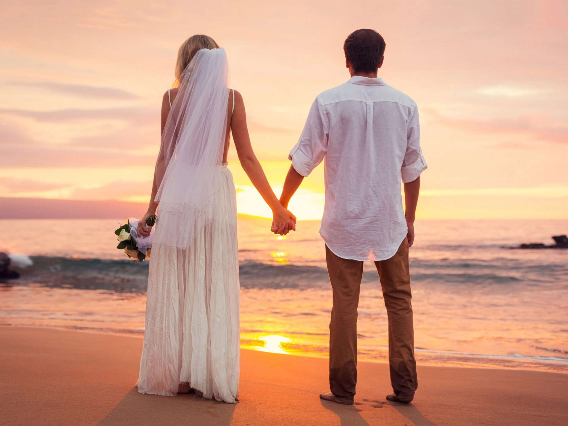 Love Couple Had Just Married Sea Beach Sunset HD Love Wallpaper Download, Wallpaper13.com