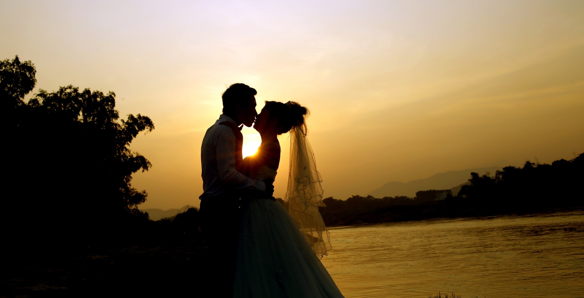 sunset, married, wedding, couple