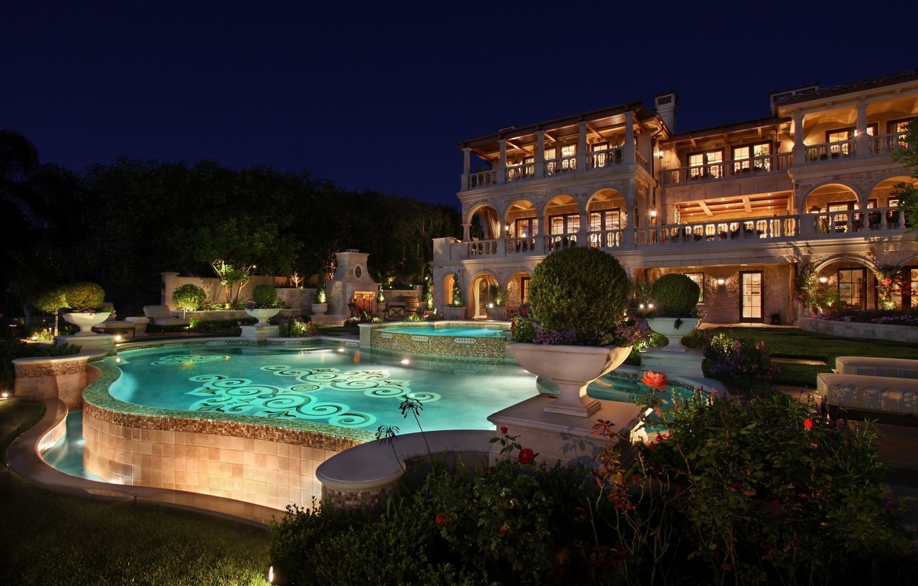 Wallpaper night, pool, the hotel, resort, garden, pools, exterior, mansions image for desktop, section город