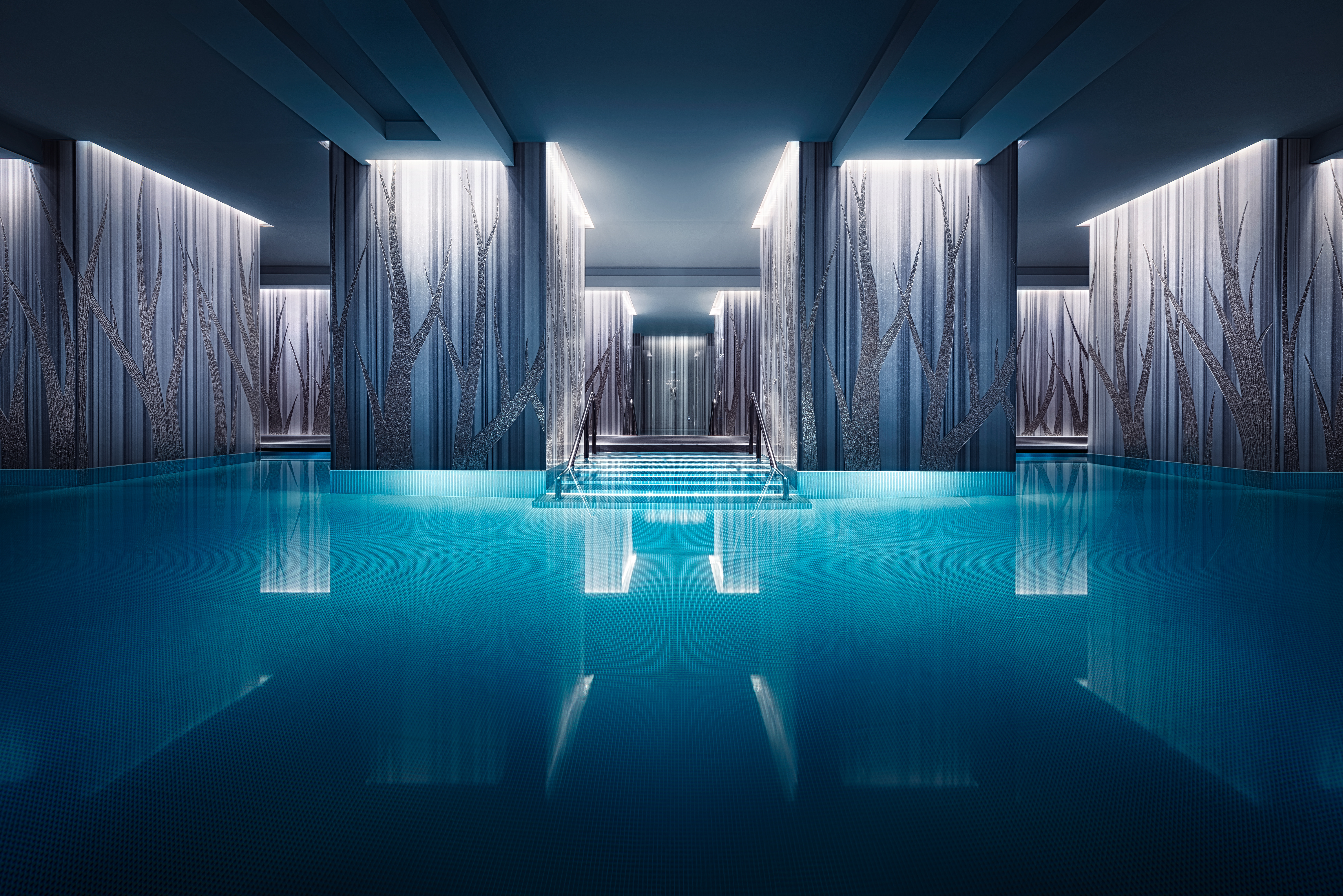Swimming Pool Wallpaper 4K, Spa, Hotel, Blue, Water, Reflections, Peaceful, Photography