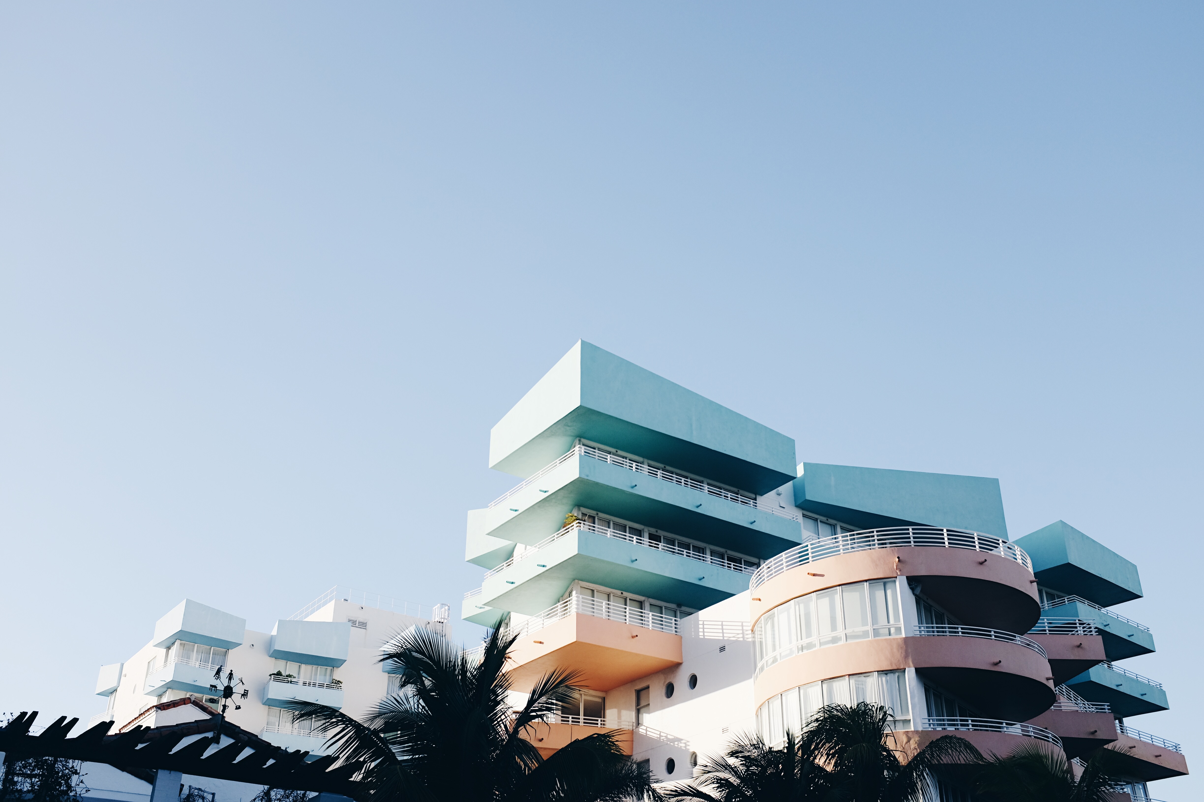 4896x3264 #architecture, #miami, #pink, #balcony, #sky, #tree, #south beach, #blue, #hotel, #building, #Free , #pastel, #apartment, #palm. Mocah HD Wallpaper