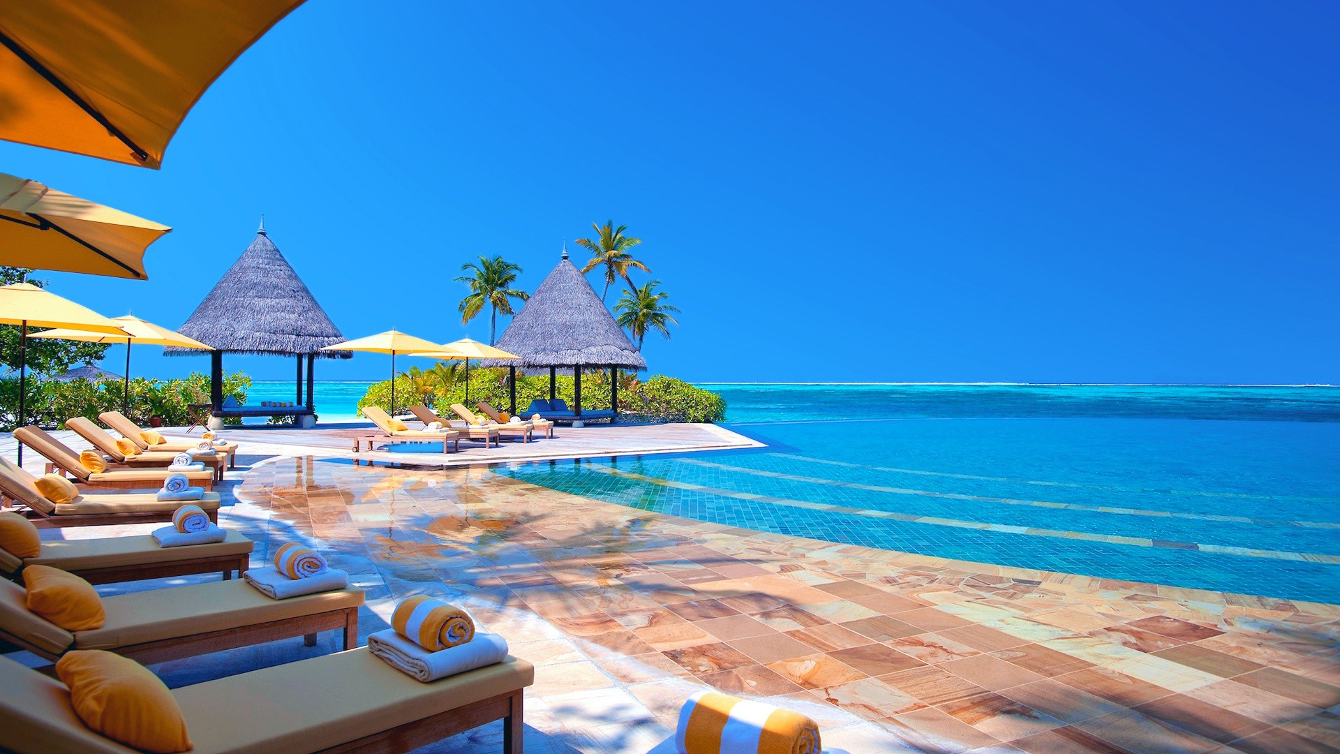 Wallpaper, landscape, sea, water, sky, Tourism, hotel, coast, swimming pool, lagoon, Caribbean, vacation, leisure, ocean, tropics, villa, 1920x1080 px, computer wallpaper, property, real estate, resort town 1920x1080 Wallpaper
