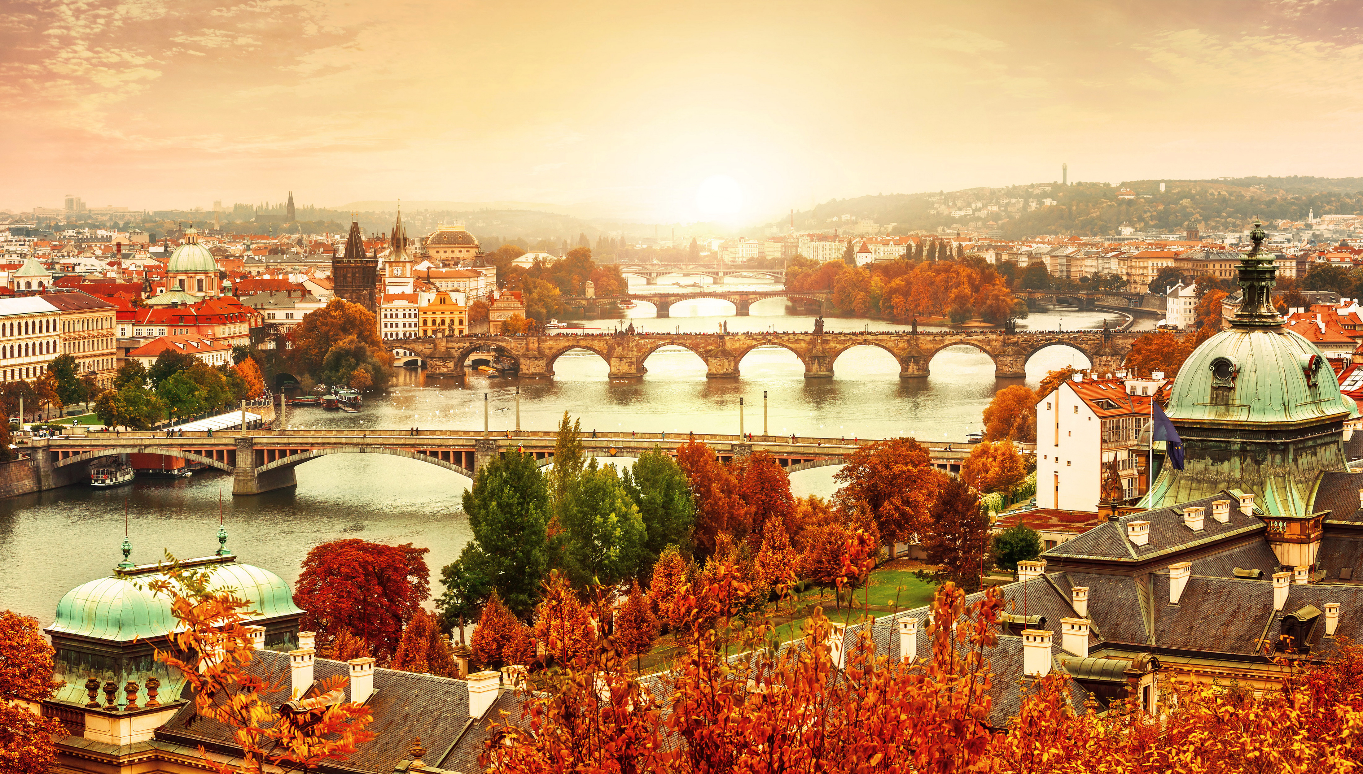 Prague Cityscape in Autumn 4k Ultra HD Wallpaper