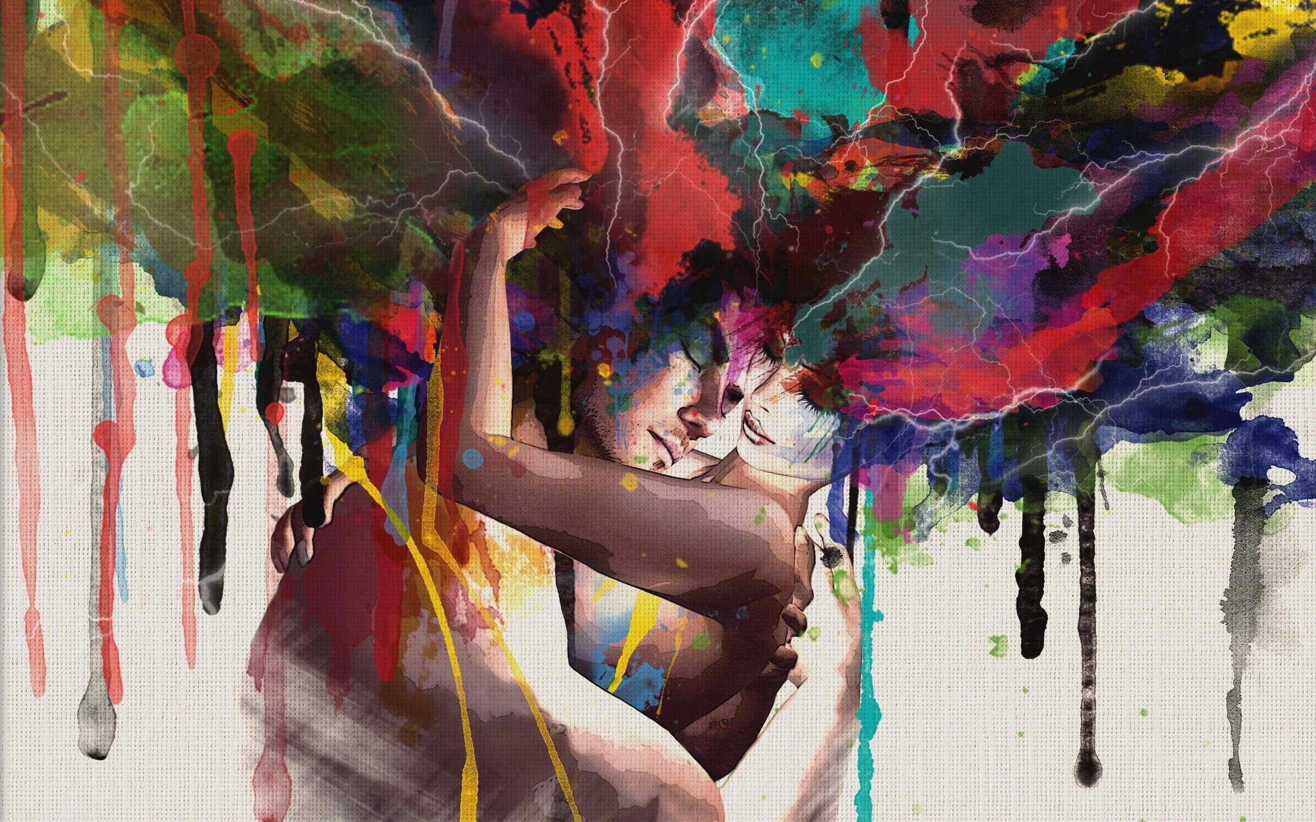 Women abstract paintings multicolor men artwork wallpaperx1600