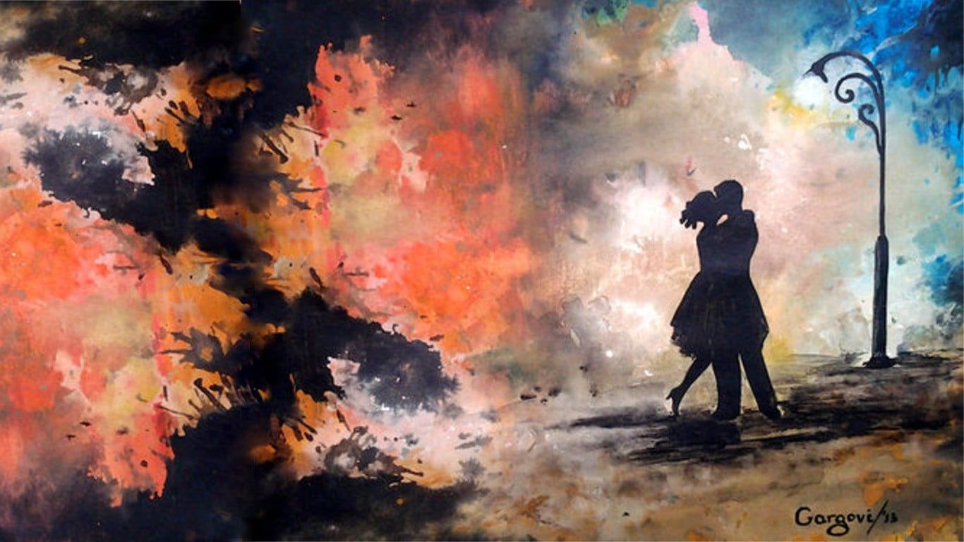 painting of woman and man #painting #abstract #kissing #silhouette P # wallpaper #hdwallpaper #desktop. Painting, Abstract, HD wallpaper