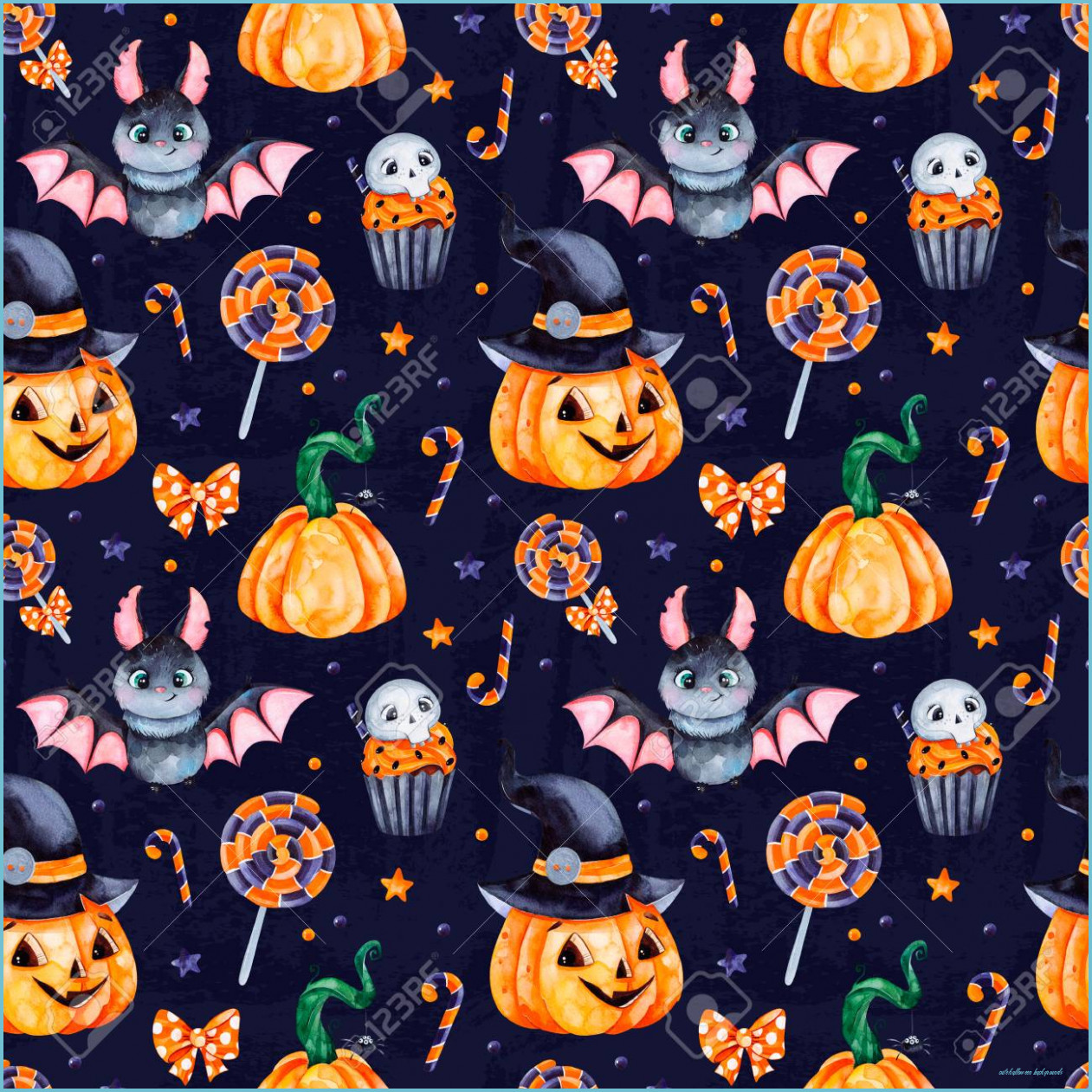 Free Download Cute Watercolor Halloween Seamless Pattern Dark Halloween Background