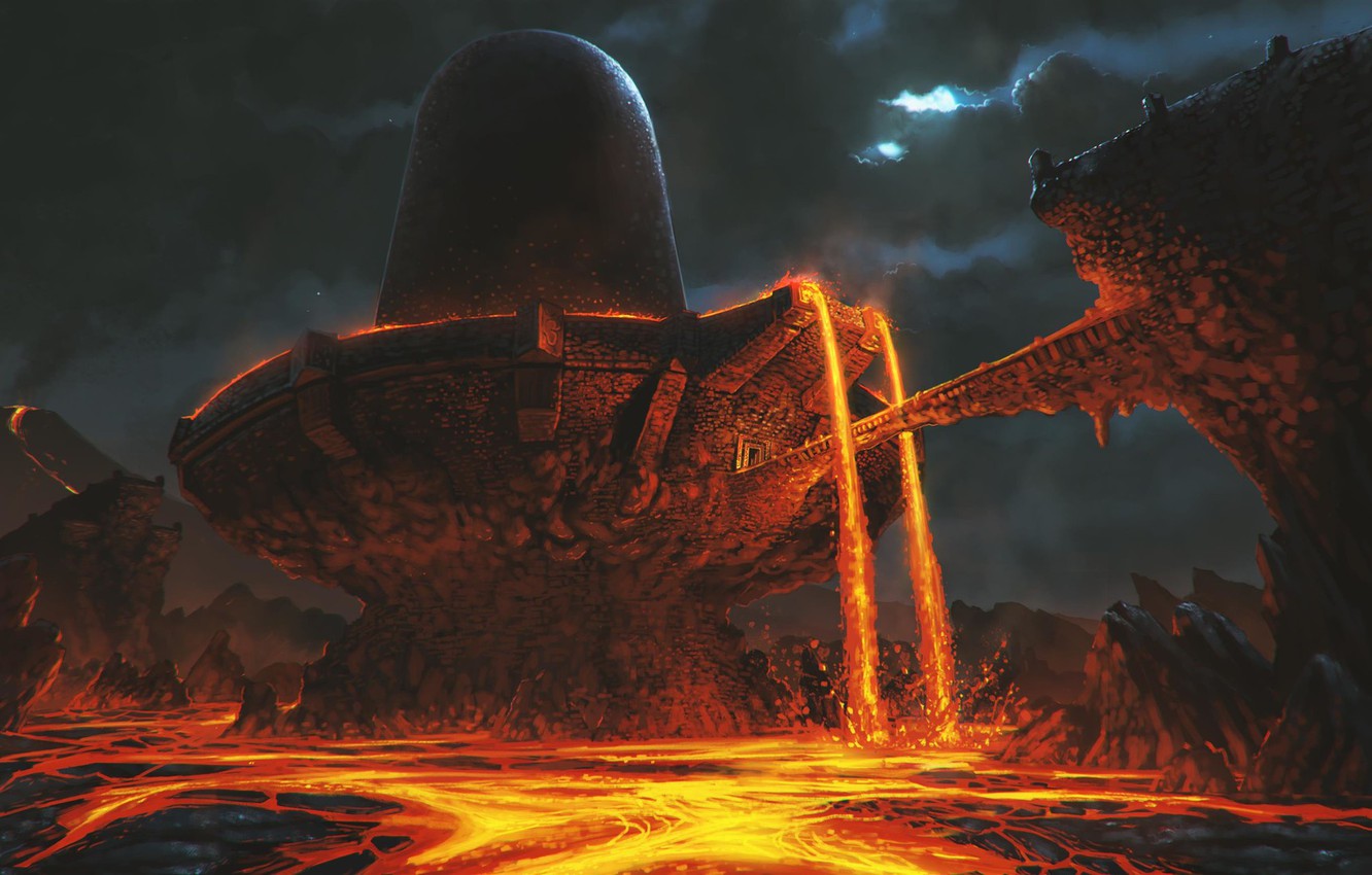 Wallpaper bridge, construction, lava, The Secret temple of Shiva, Temple of Rage image for desktop, section рендеринг