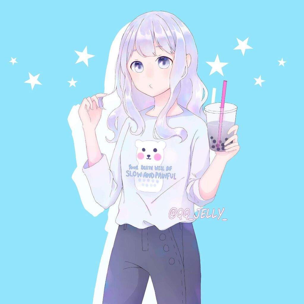 image Of Cute Anime Girl Drinking Boba